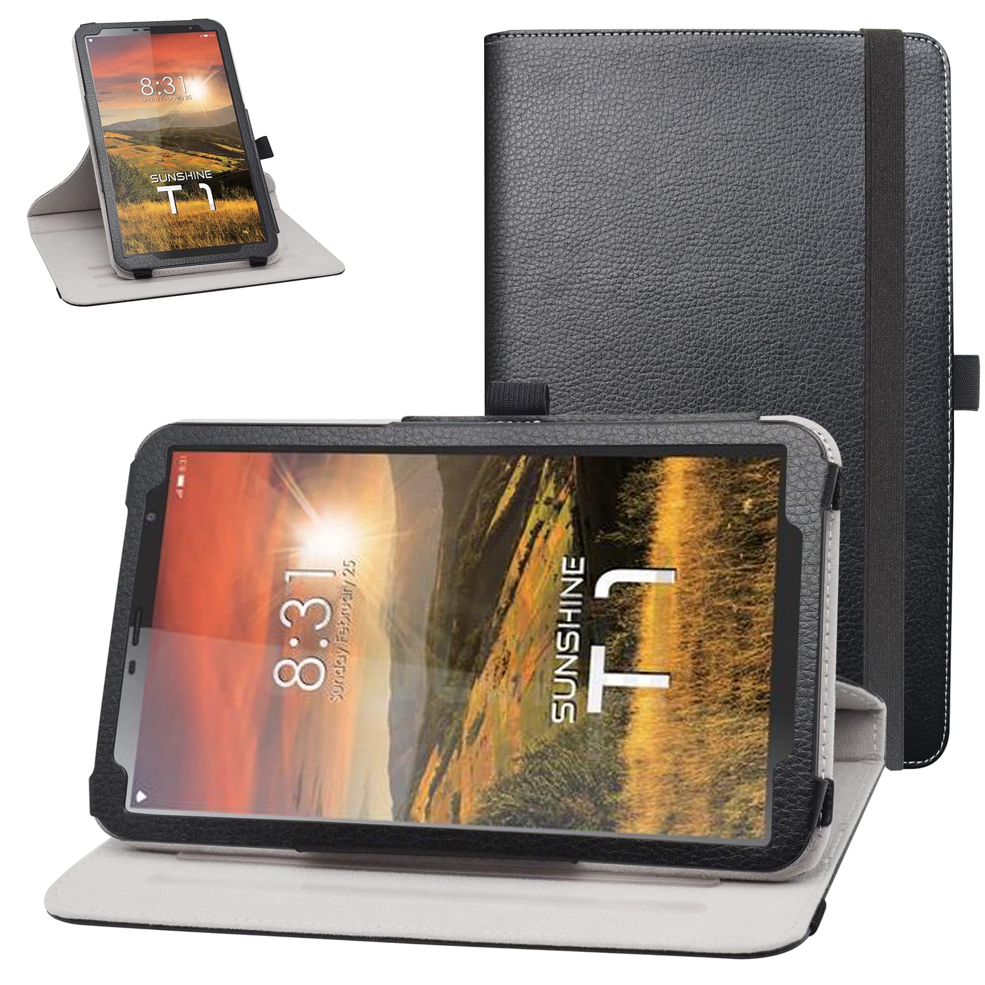 Bige for Sunshine T1 Elite Rotating Case,360 Degree Rotary Stand with Cute Pattern Cover for Sunshine T1 Elite Tablet/Foxx T8 Tablet/Scepter 8/Hyudai Hytab Plus 8WB1 8" Tablet,Black