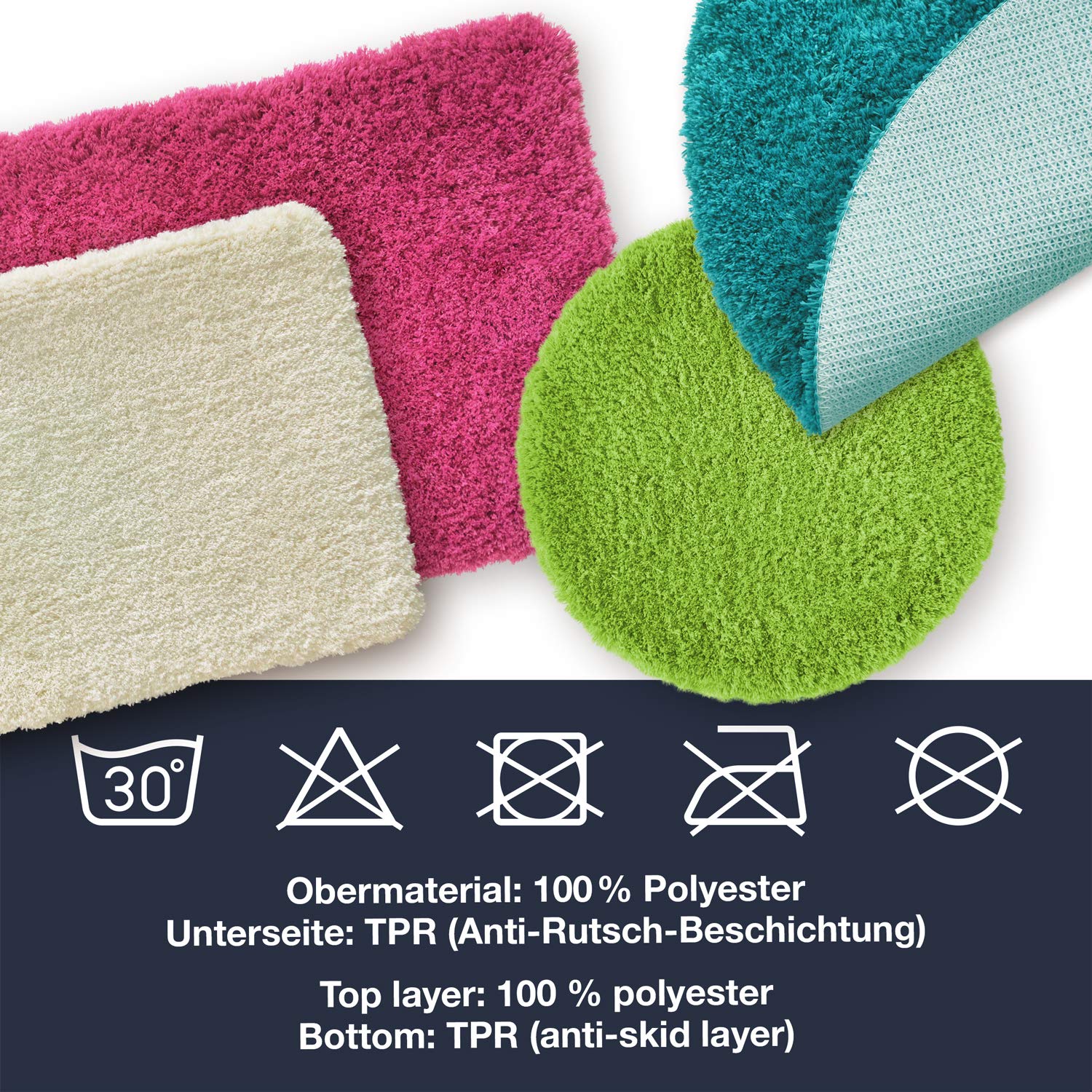 WohnDirect Premium Premium Badematten Set 2tlg. • Badvorleger Duschmatte • rutschfest & Waschbar • Badteppich, Badezimmerteppich Set Grau • 2er Set (50x80cm + 60x100cm)