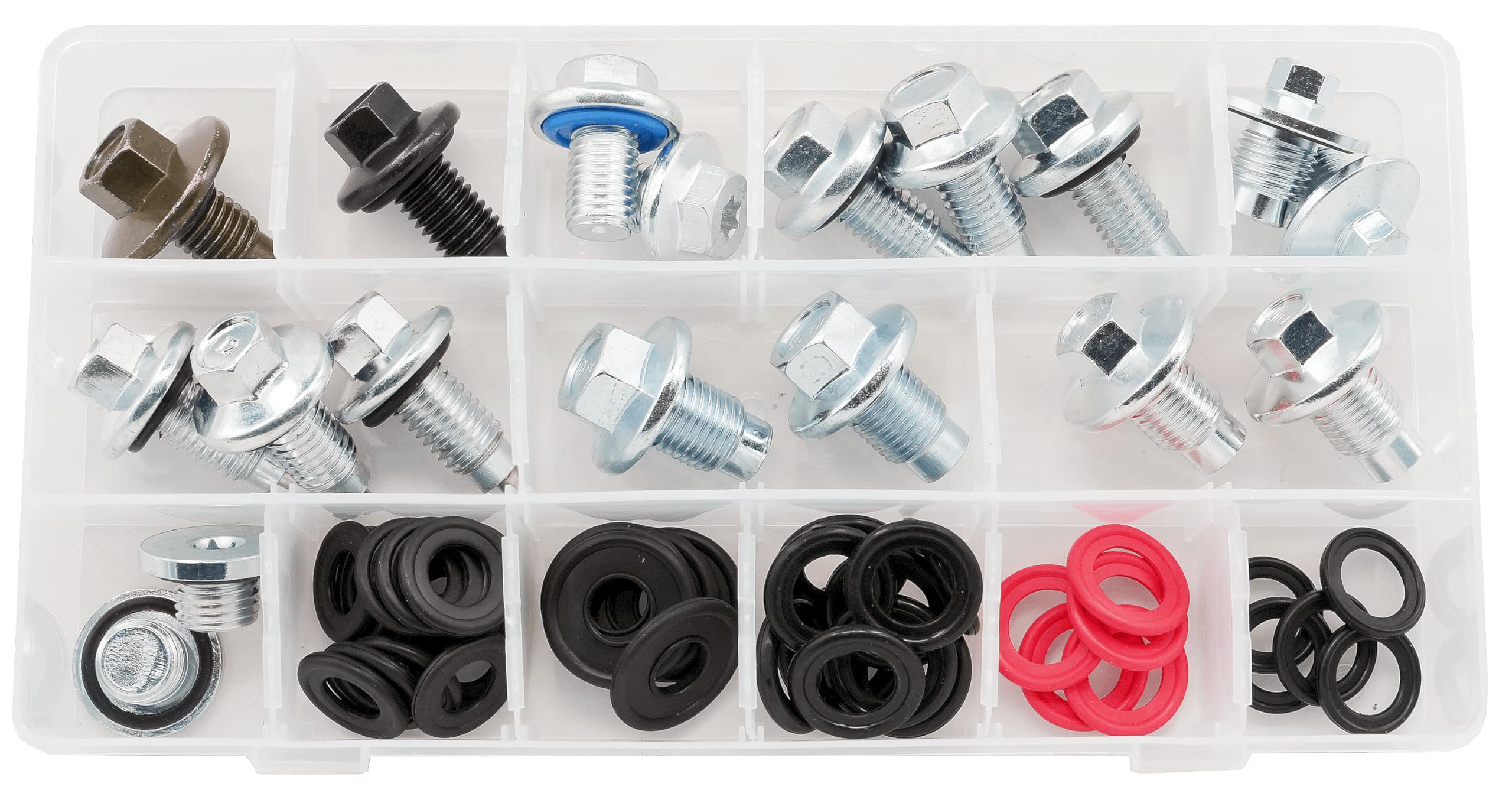 Surtido de 9 tipos de tapones de drenaje de aceite (18 piezas) y 5 tipos de juntas de goma (40 piezas) para GMC, Buick, Cadillac, Chevrolet, Ford, sustituye 090-115, 653116US, 090-091
