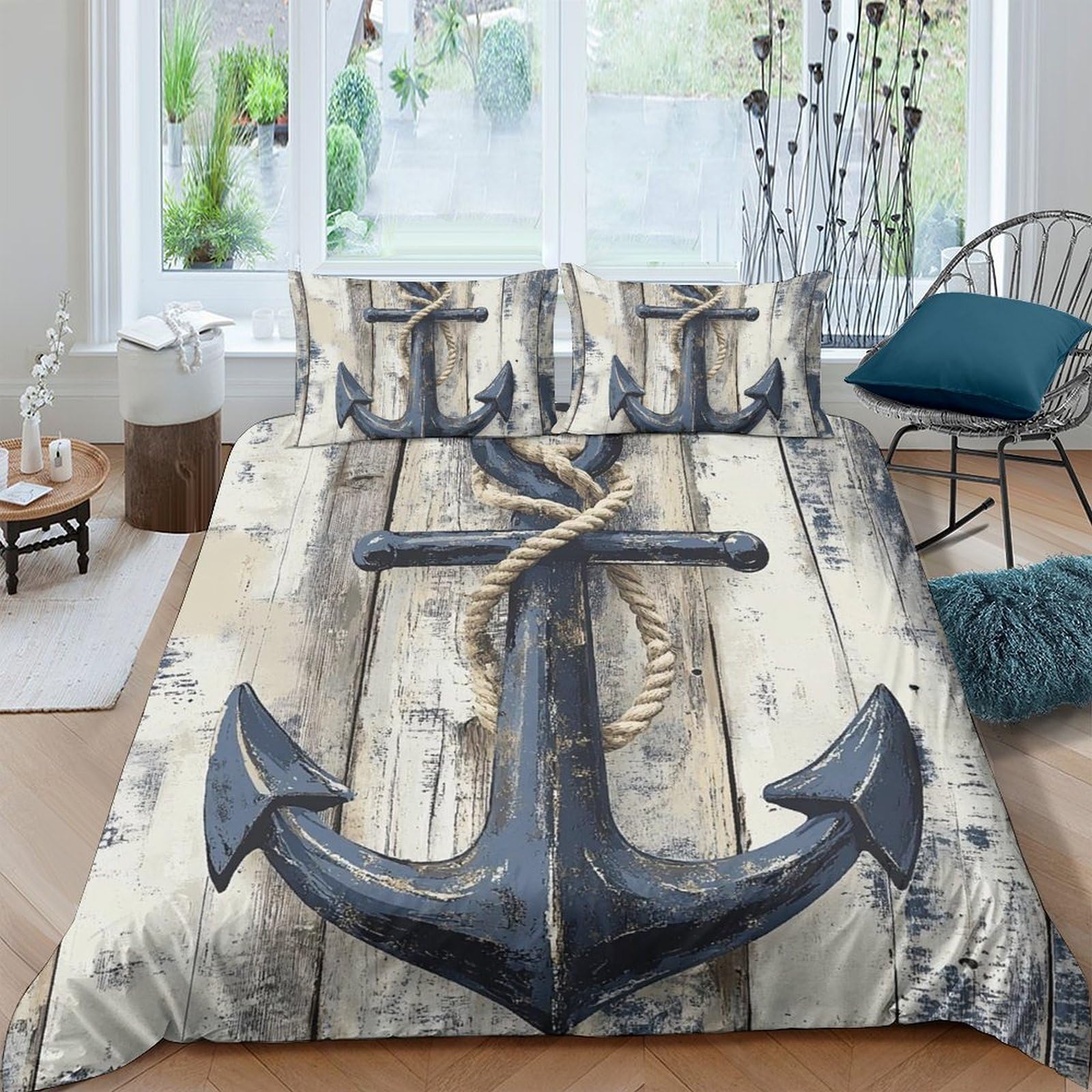 UNRXJZLVM Nautical Anchor 3D Duvet Cover Microfiber Bedding Teen Dorm