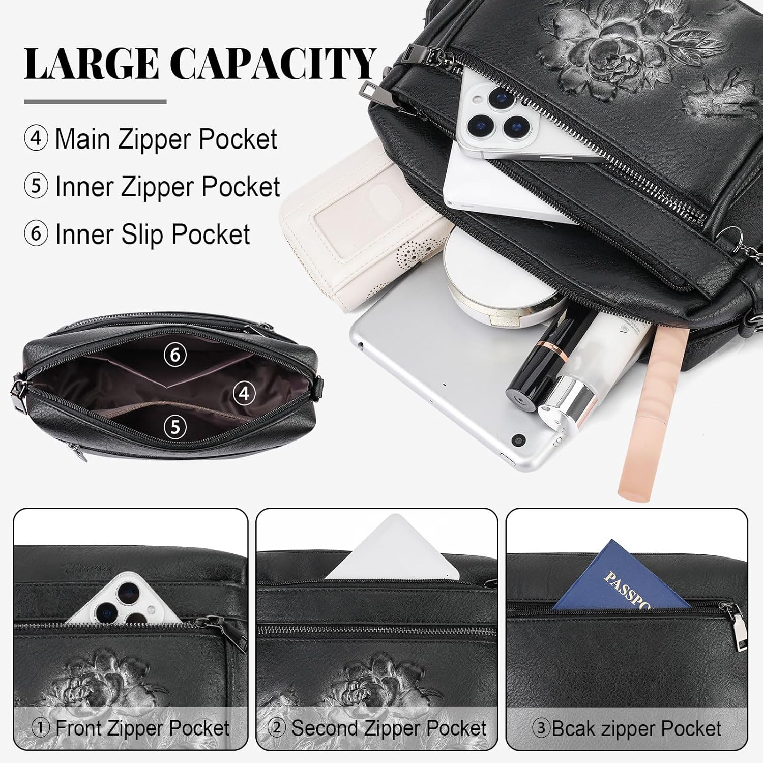 Crossbody Bags for Women Trendy, Vegan Leather Crossbody Purses Travel Shoulder Handbags Embossed Design - Image 4