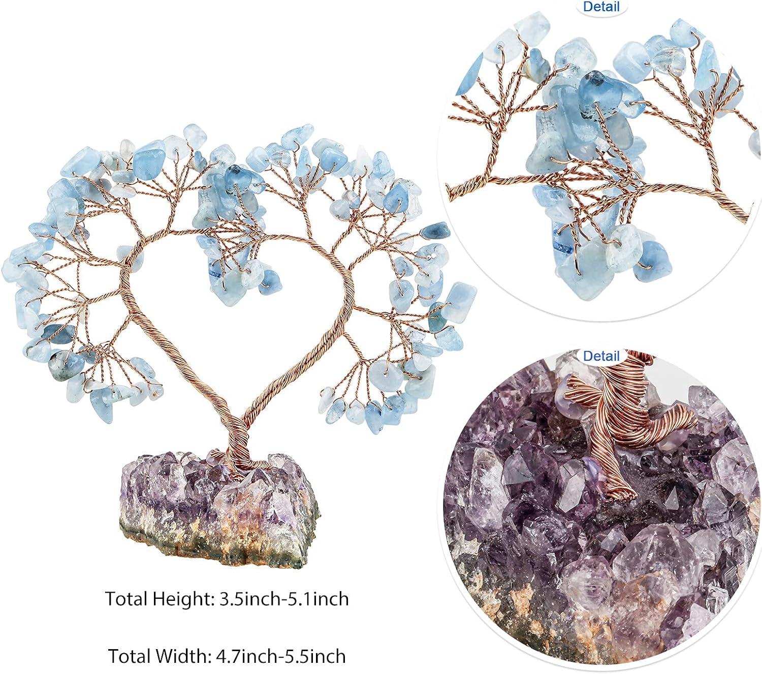 mookaitedecor Aquamarine Love Heart Crystal Tree with Amethyst Cluster Crystal Base - Image 4