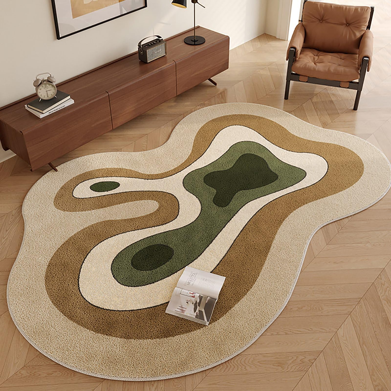 Tapis abstrait antidérapant et lavable en cachemire de forme irrégulière