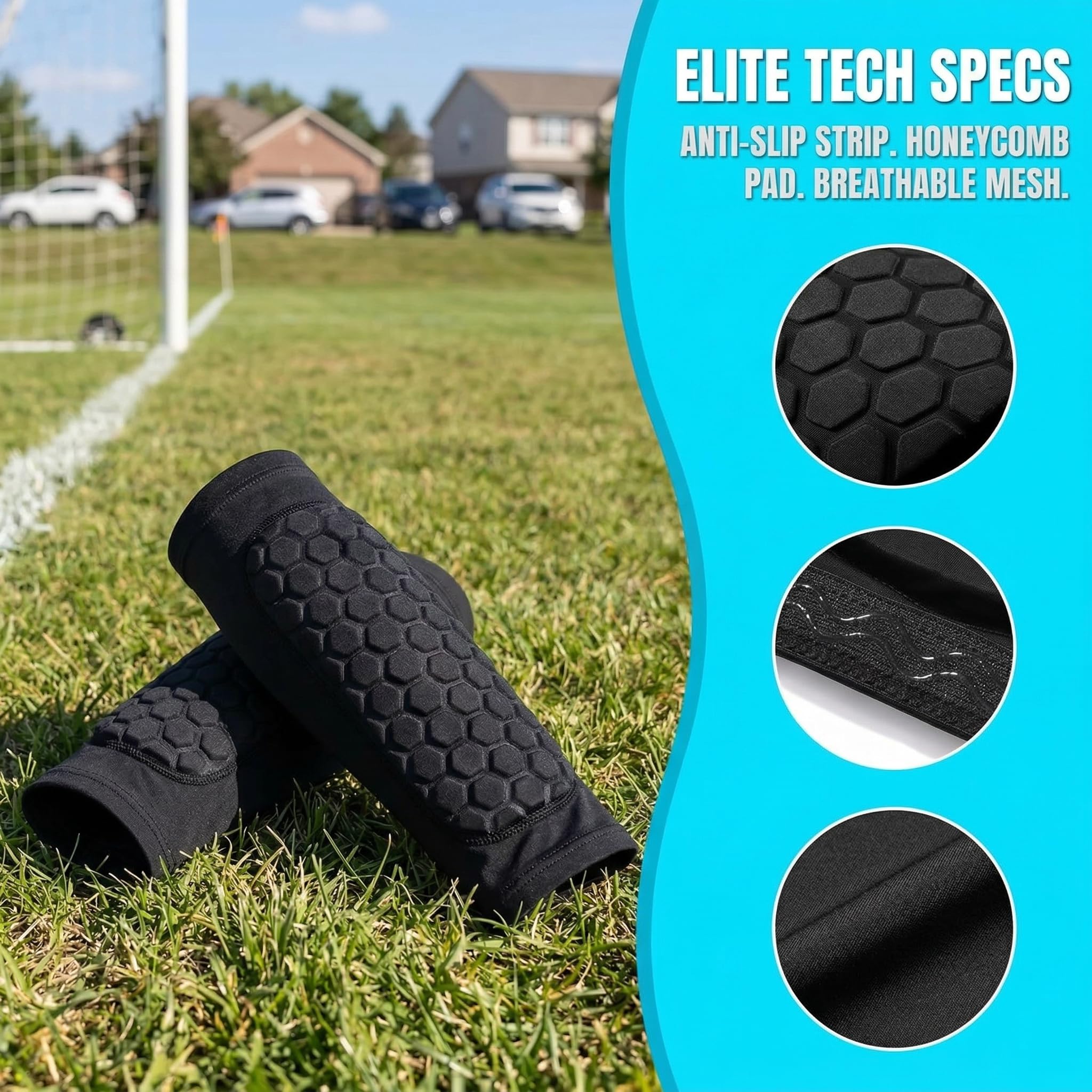 Protege Tibia Foot, Antichoc Shin Defender Guards, Shin Guards Manchon de Protection des Mollets, Protège-Tibias Respirants et Antidérapants, pour Enfants, Adolescents et Adultes - 5