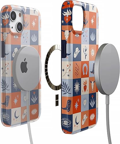 Miniatura 4 de Casely Funda para iPhone 13  Compatible con MagSafe  Dirt Road Chic  Funda bohemia Western Squares