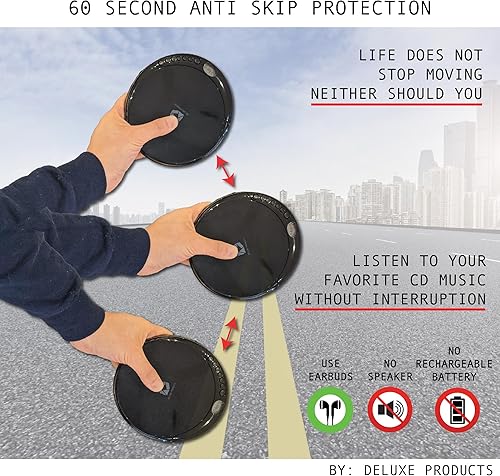 Miniatura 6 de Reproductor de CD portátil con protección antideslizante de 60 segundos, auriculares estéreo, incluye cable de entrada auxiliar y cable