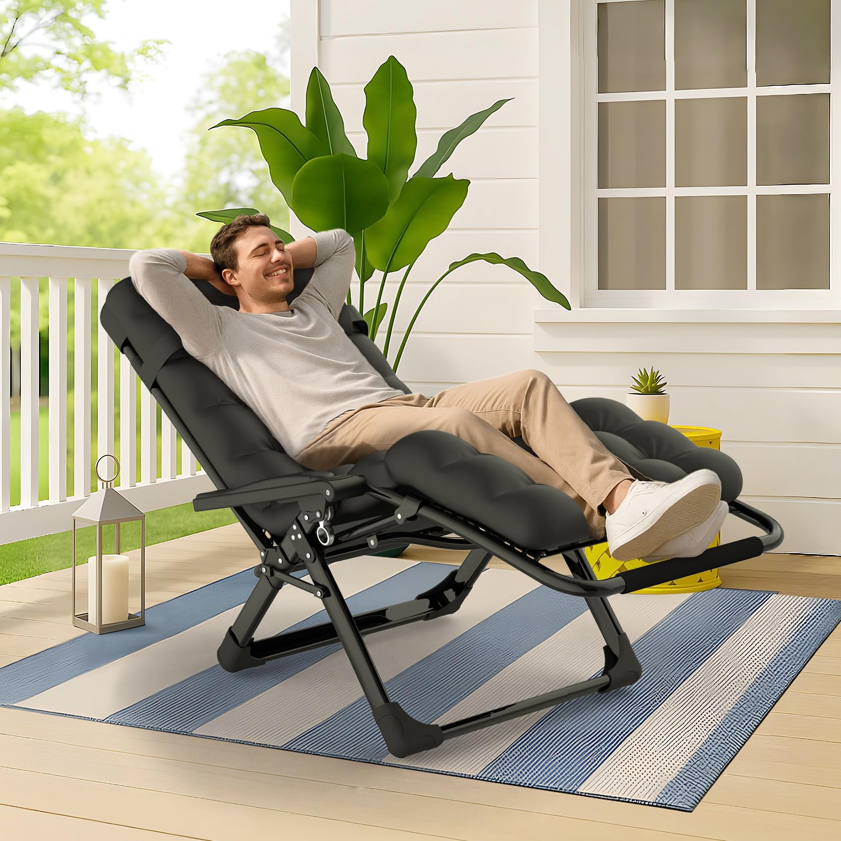 Suteck Zero-Gravity-Sessel, Sonnenliege Klappbar，Verstellbarer Liegesessel mit Abnehmbarem Kissen, Getränkehalter und Verbesserter Arretierung, Klappbarer Camping- und Terrassenstuhl für Erwachsene