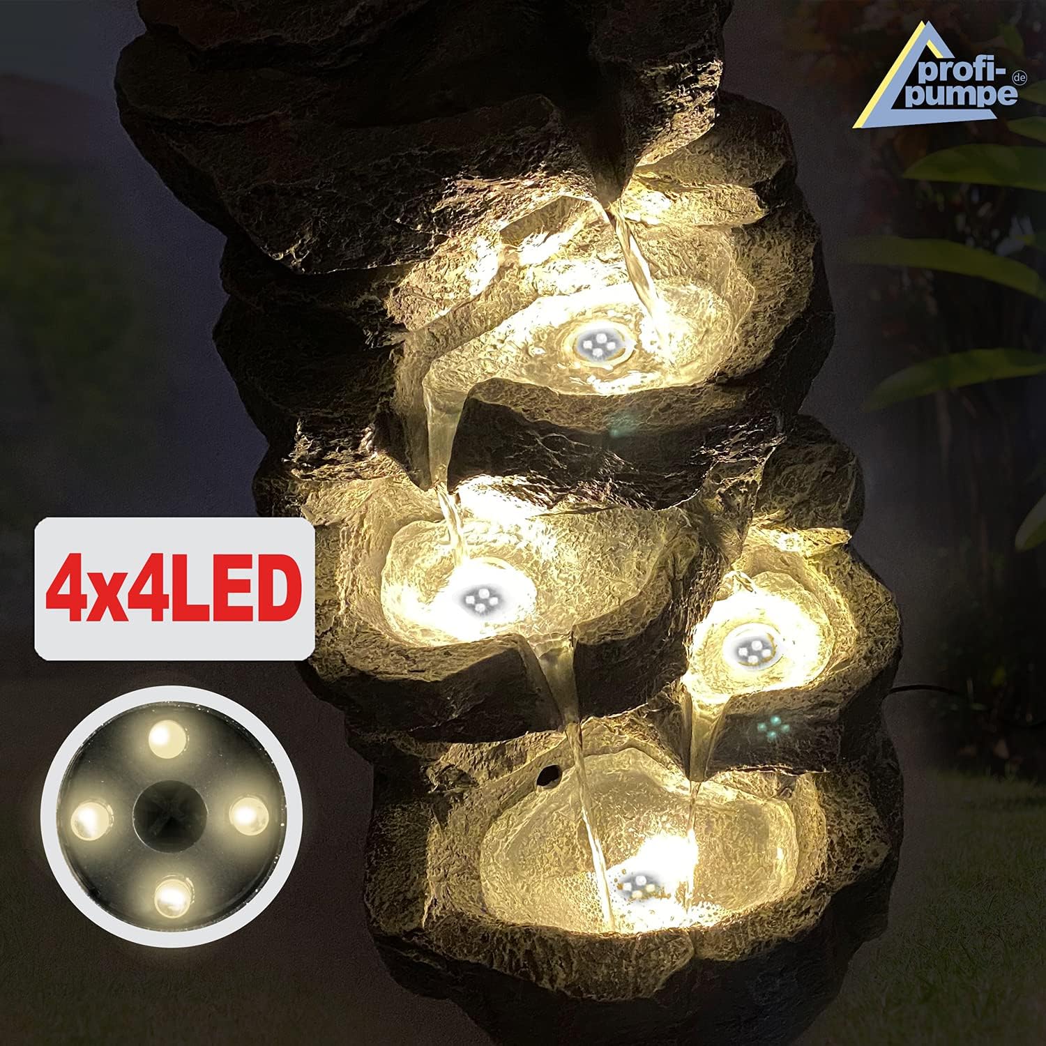 Gartenbrunnen Brunnen Zierbrunnen Zimmerbrunnen Springbrunnen Brunnen mit LED-Licht 230V Wasserfall Wasserspiel für Garten, Gartenteich, Terrasse, Balkon Sehr Dekorativ