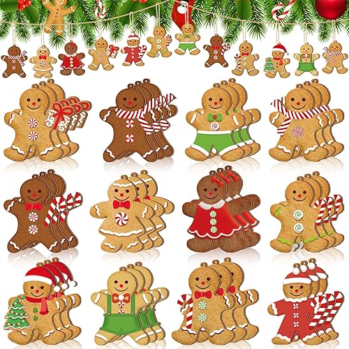 36 adornos navideños de madera de pan de jengibre, decoraciones colgantes de árbol de jengibre y suministros de recuerdo para fiesta en casa de