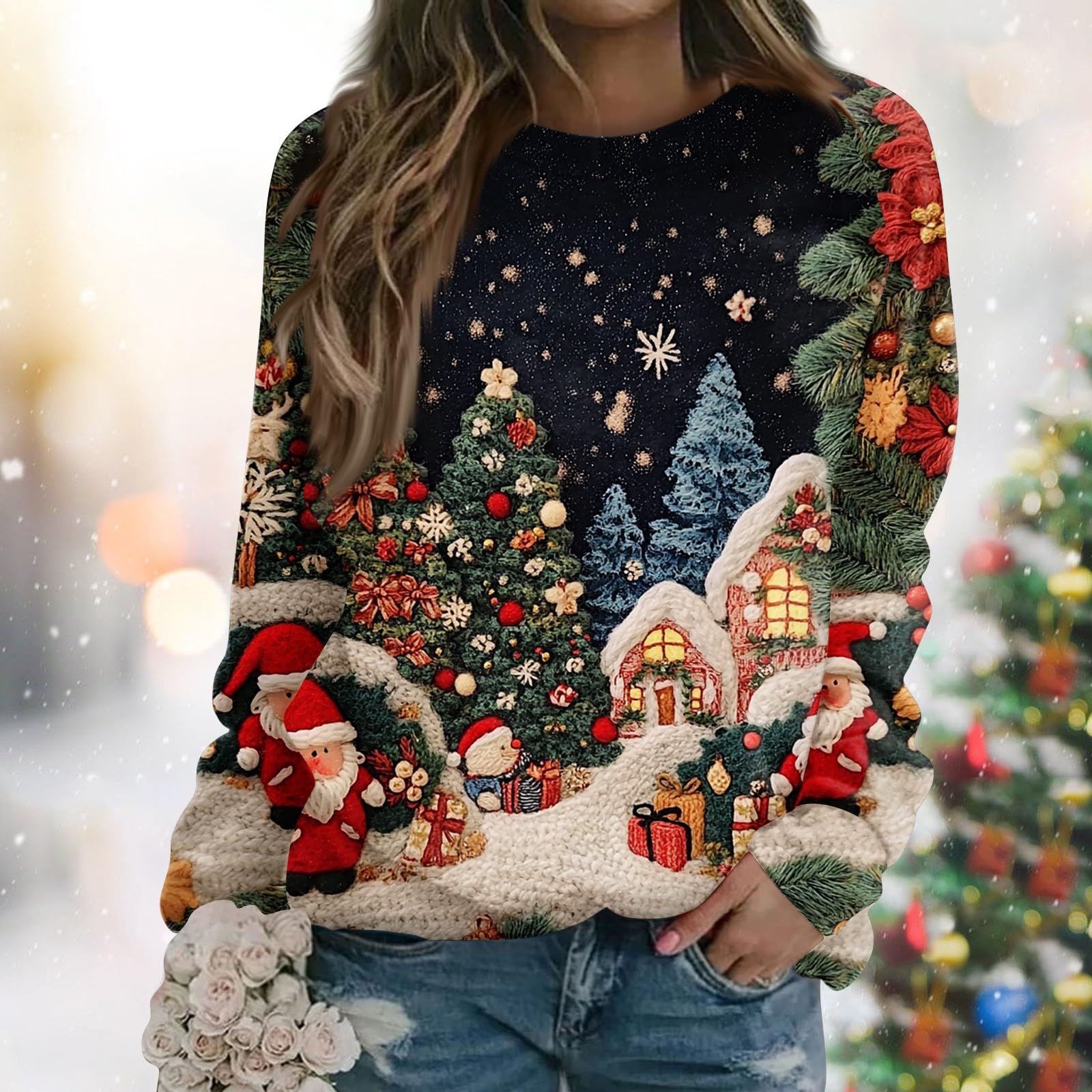 Sweat Femme Beau Pull'de Moche Longue Jumper Rigolo Renne Pull Sweater Sweat Sweater Femme Chic Women Hiver Top