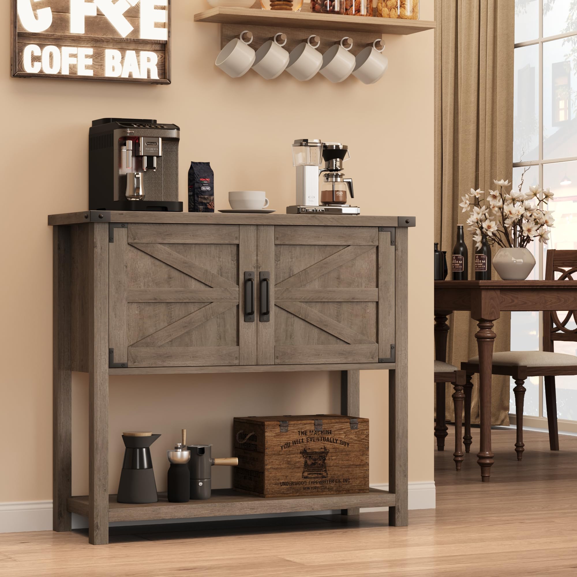 Garvee Mesita de Noche, Mesa Consola Estilo, Mueble Recibidor de Madera con Almacenaje, para Dormitorio y Salón, 77×34×86 cm (Gris)