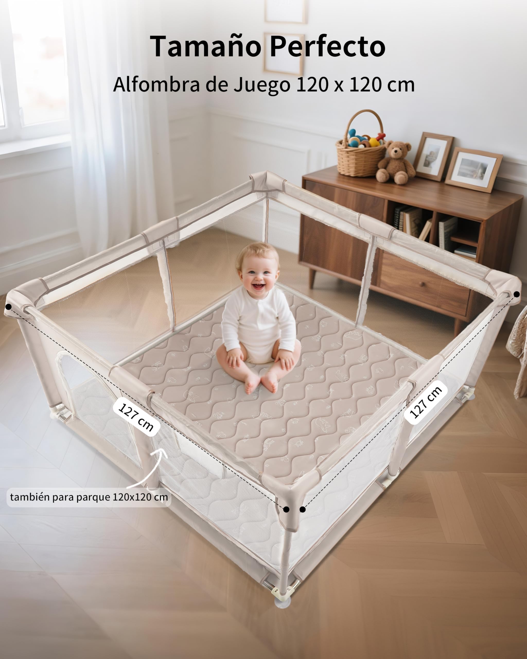 Fortella Alfombra Bebe Acolchada Plegable 120×120cm Lavable, Tapete Bebé de Espuma Actividades Infantil, Manta Juegos Bebés para Parque y Suelo Antideslizante, Gateo y Tummy Time Ideal (Marrón Bosque)