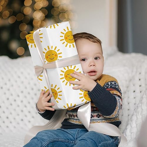 Miniatura 2 de SaringSwoon Smiley Sun - Papel de regalo para niños y adultos, color amarillo brillante con la sonrisa del sol para cumpleaños, baby showers, y