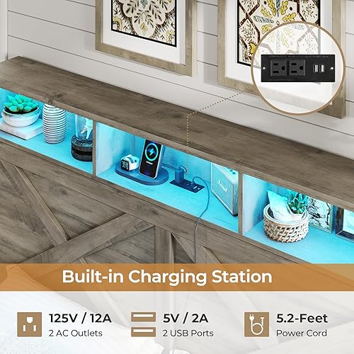 Miniatura 5 de DICTAC - Base de cama estilo granja tamaño Queen con cabecera de almacenamiento y estación de carga, base de cama de plataforma de madera tamaño