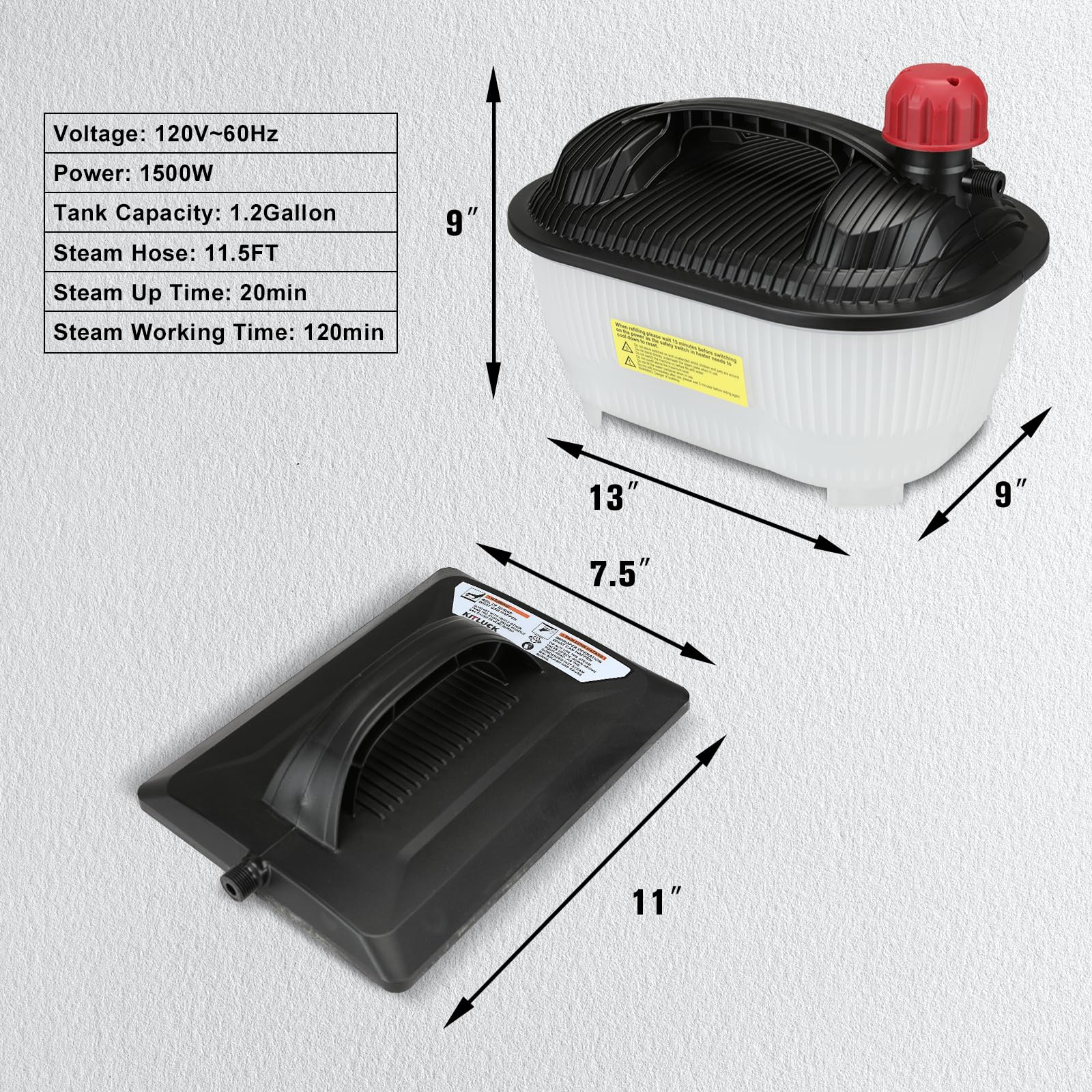 KITLUCK Vaporizador de papel tapiz, removedor de papel tapiz libre de químicos de 1500 W con manguera de enfriamiento táctil de 11.5 pies, tanque de agua de 1.2 galones, placa de vapor grande