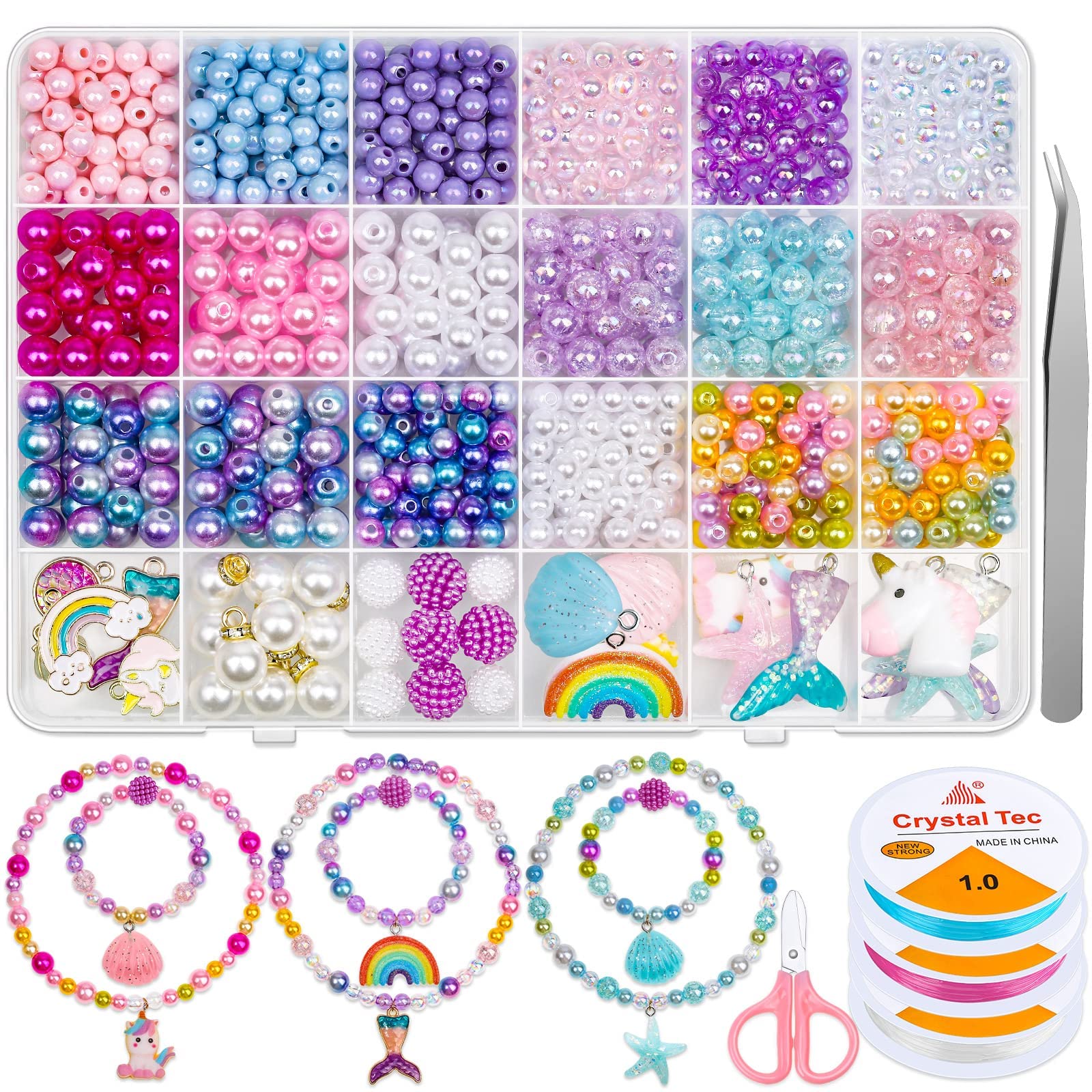NALACAL 773Pcs Mermaid Charm DIY Beads for Jewelry Making, DIY Bracelet Making Bead Kit for Kids Girls with Pearl Starfish Shell, Ocean Pearl Beads with Mermaid for Bracelet Necklace Making