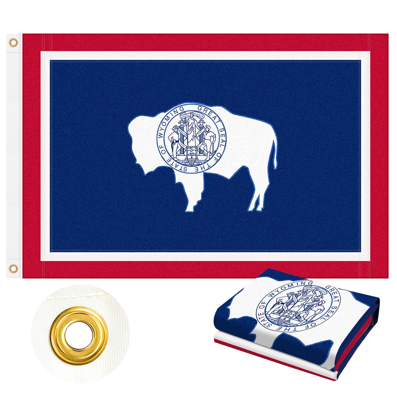 Wyoming Flag 3x5 FT Outdoor, WY Flag Embroidered Bison Heavy Duty Outside