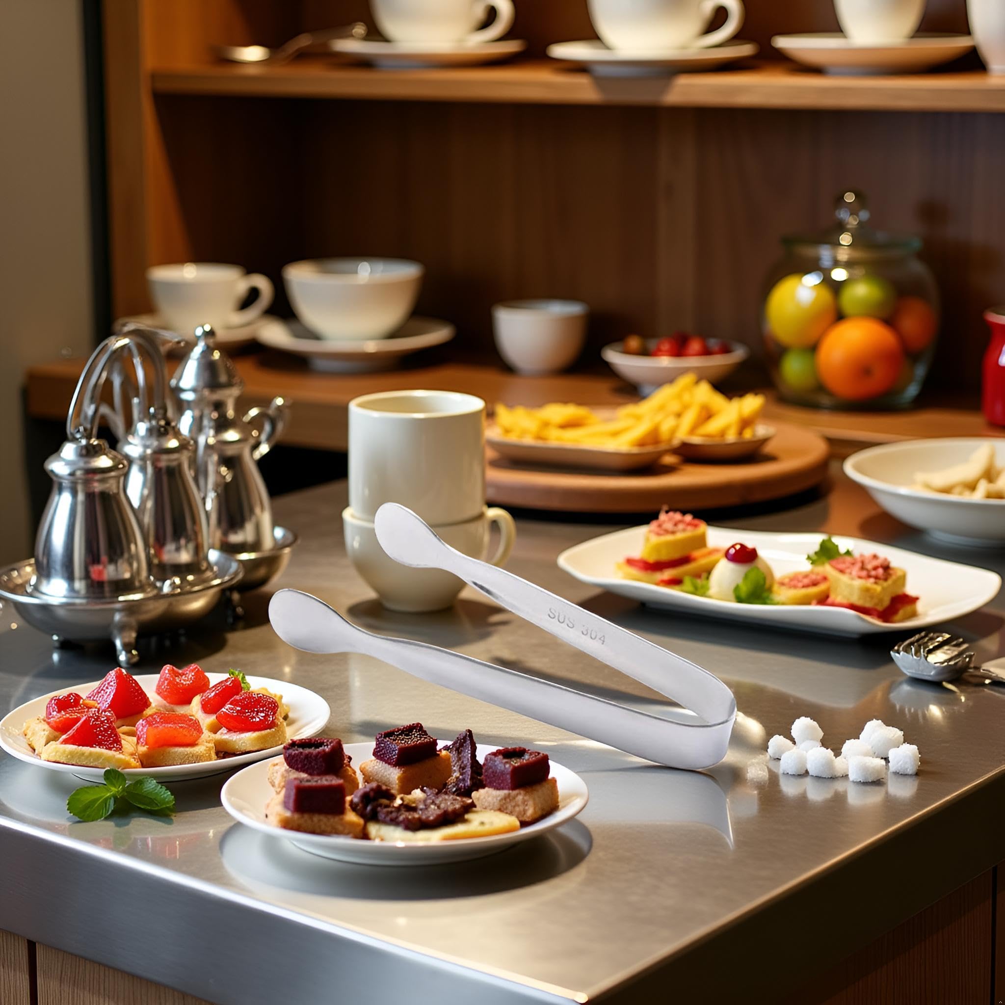 Silberne Eiszange, Zuckerwürfel, Zange, Edelstahl, Mini-Servierzange mit glattem Rand, für Vorspeisen, Teepartys, Kaffee-Bars, Desserts, Kochutensilien