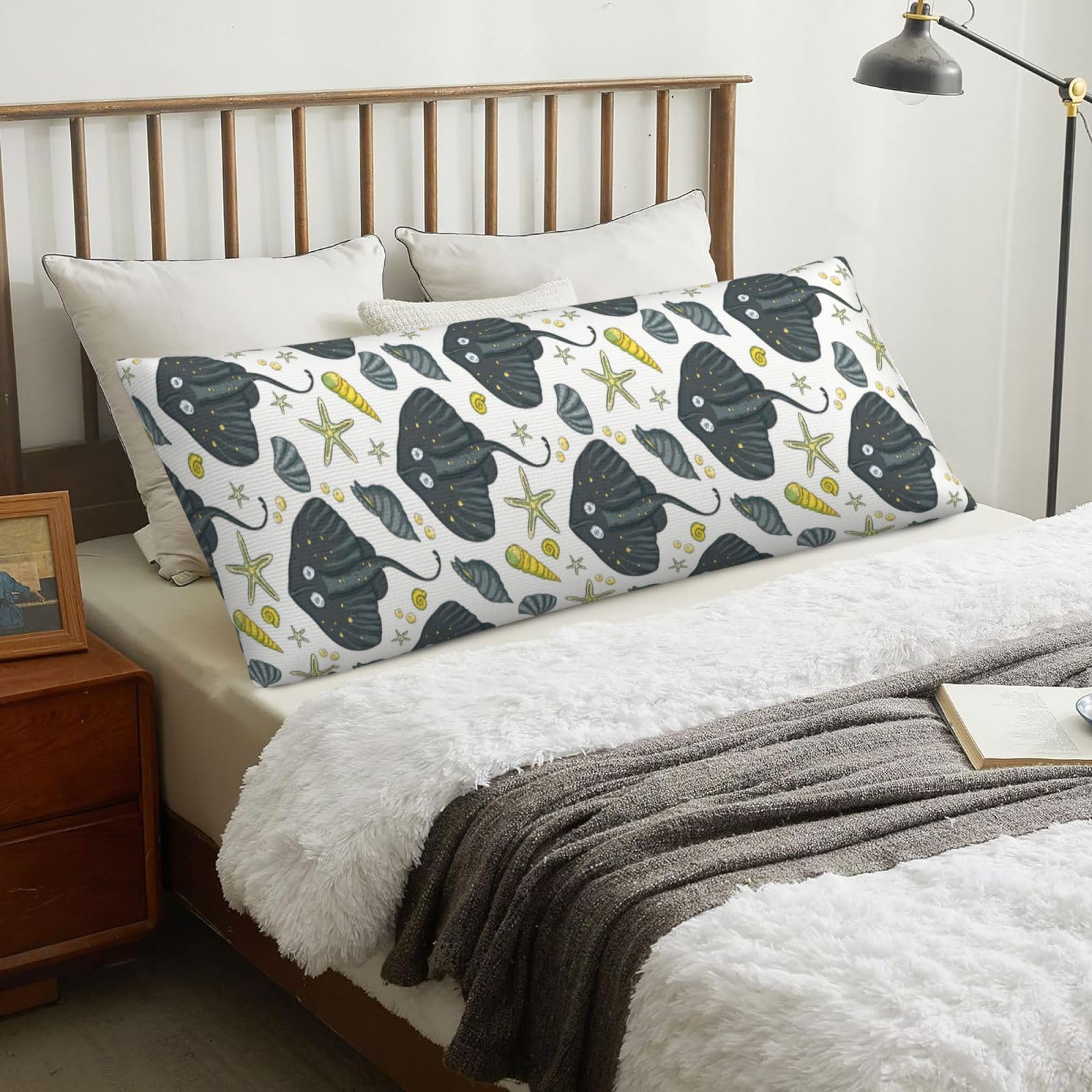 Marine Life Stingray, Body Pillow Cover with Zipper,Long Body Pillowcase 20 x 60 in