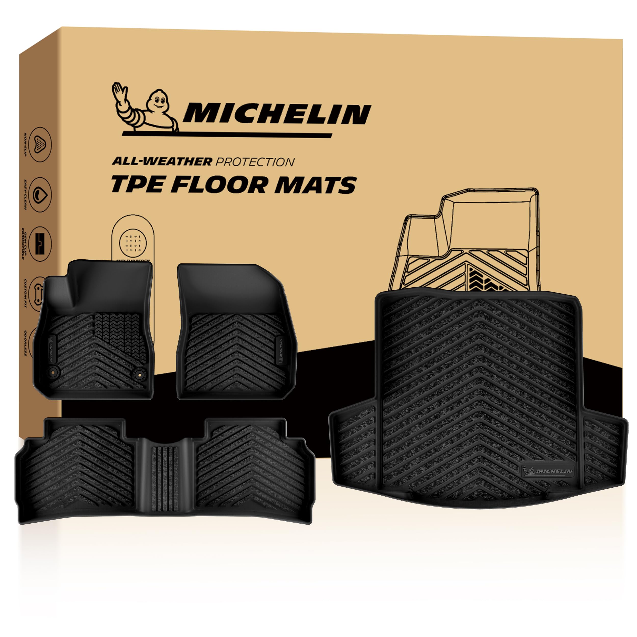 Michelin Vehicle Mats for 2016-2025 Chevrolet Chevy Malibu, Non-Slip