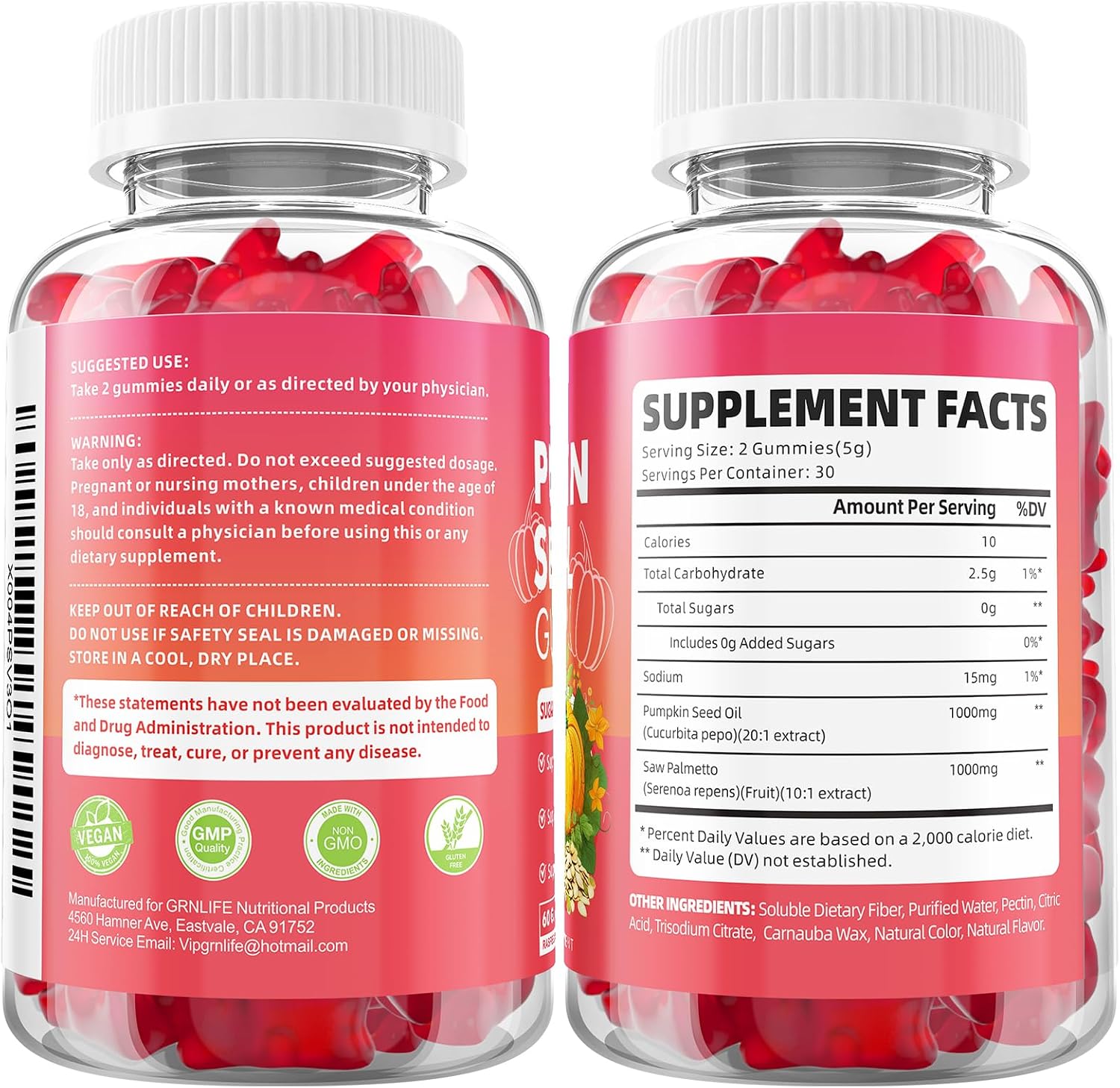 2 Pack Pumpkin Seed Oil Gummies with Saw Palmetto, Organic Pumpkin Seed Oil Supplement, High Pure Extract for Women Men, Raspberry Flavor, 120 Count