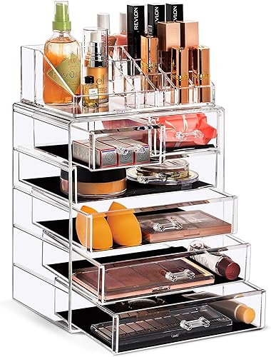 Miniatura 13 de Sorbus Contenedor y exhibidor de acrílico para guardar cosméticos, maquillajes y joyas. Diseño espaciado. Excelente para el baño, la cómoda