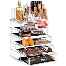 Sorbus Acrylic Makeup Organizer Set, 6-Drawer Vanity &amp; Countertop Cosmetic Storage with Small &amp; Wide Compartments, Clear Makeup Storage for Brushes, Jewelry &ndash; Holiday Gift for Women &amp; Teens