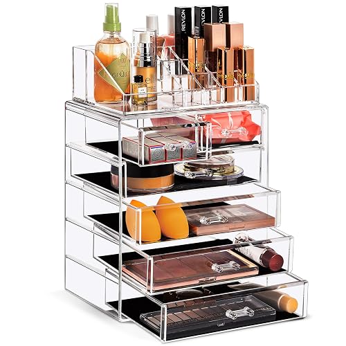 Acrylic Makeup Organizer Set, 6-Drawer Vanity & Countertop Cosmetic Storage