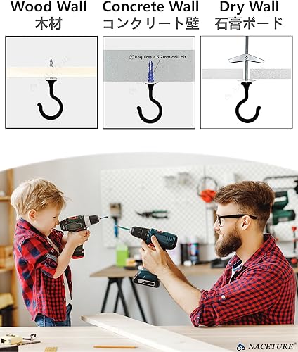 Miniatura 3 de NACETURE Ganchos grandes para colgar plantas, ganchos de techo para plantas colgantes, ganchos de techo resistentes para colgar luz, gancho de araña