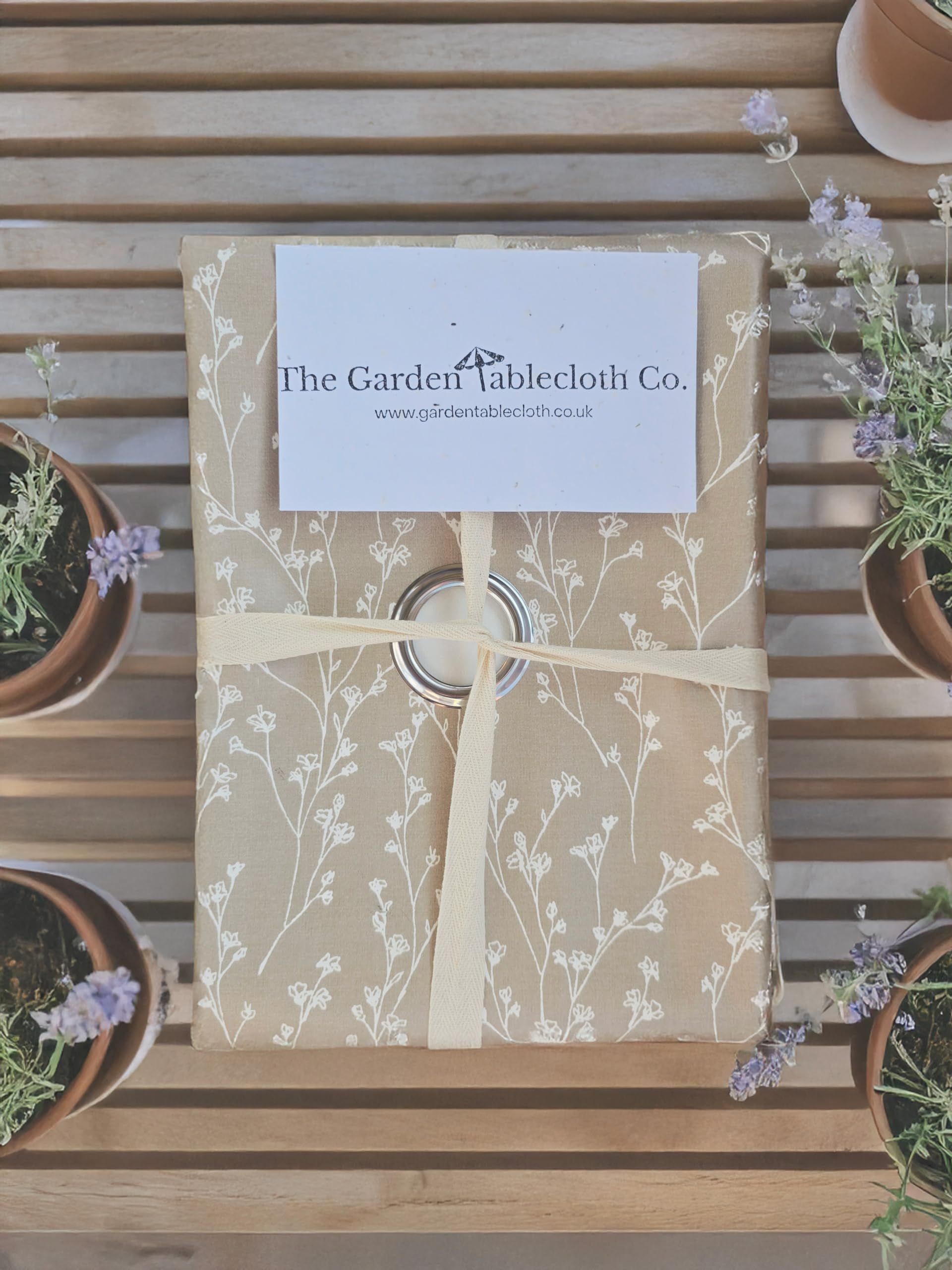 The Garden Tablecloth Co. Hedgerow Haze Outdoor Tablecloth with Parasol Hole Waterproof PVC Wipeable Garden Table Cover – Soft Wildflower Design (Square 140cm x 140cm) — image 1