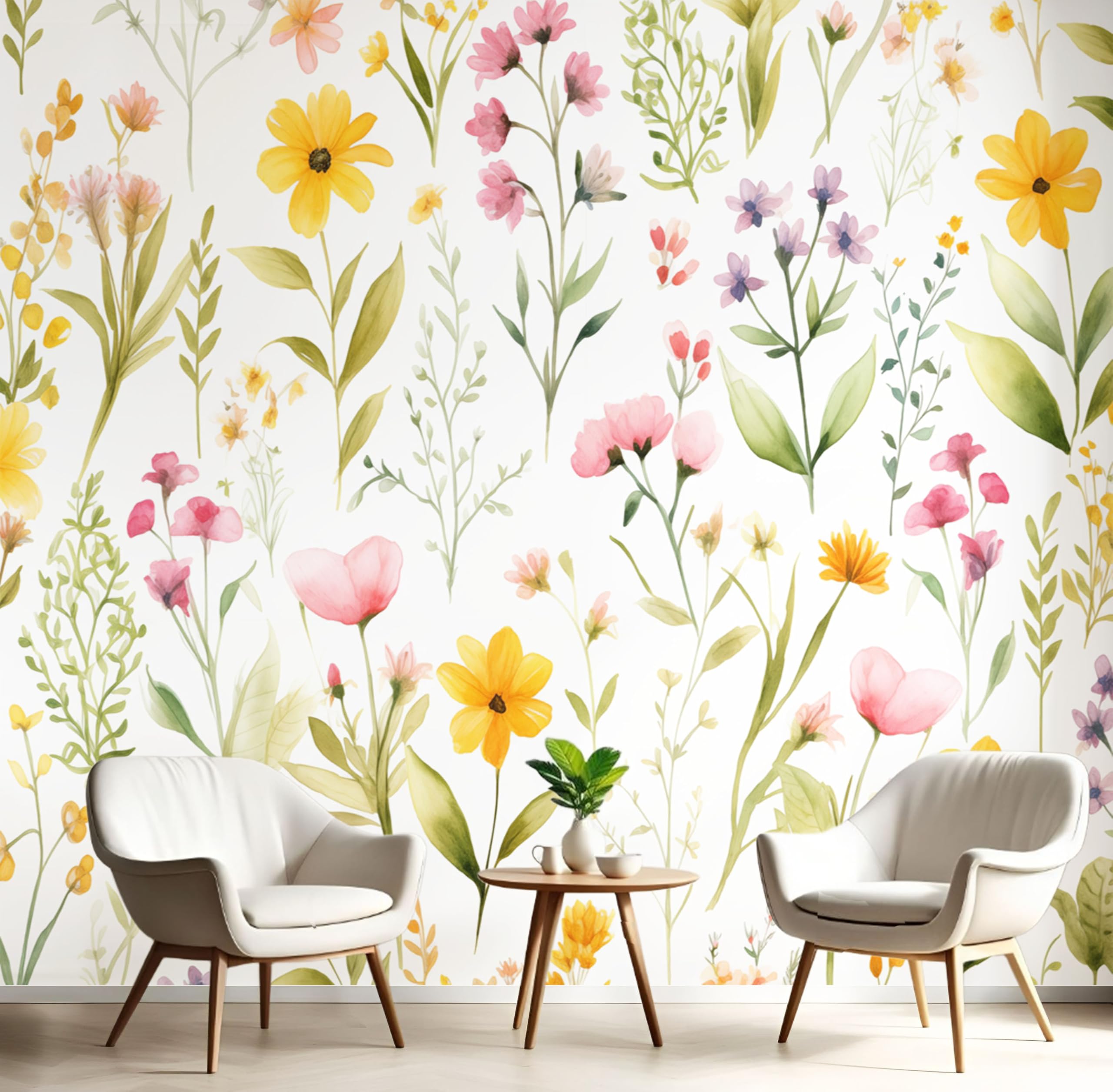 Papier Peint Panoramique Fleurs Sauvages 150X105Cm Tapisserie Beige