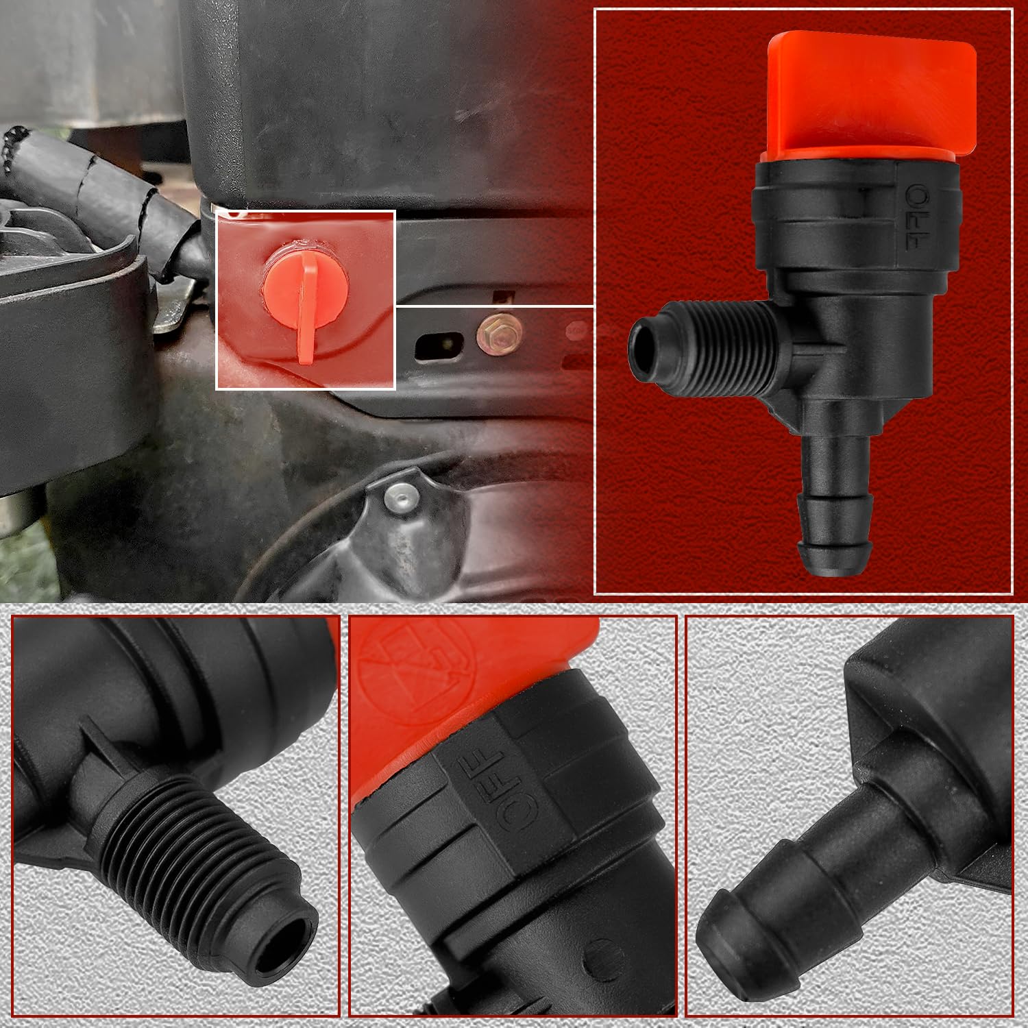 MaxLLTo Repuesto 399517 396224 698182 Válvula de apagado de combustible compatible con Briggs & Stratton para cortacésped de línea de combustible de 1/4 pulgadas de identificación, paquete de 1