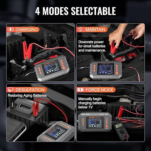 Miniatura 3 de VEVOR Cargador de batería inteligente, 20 amperios, LiFePO4 de litio de plomo-ácido (AGMGelSLA), cargador de batería de automóvil con pantalla LCD,