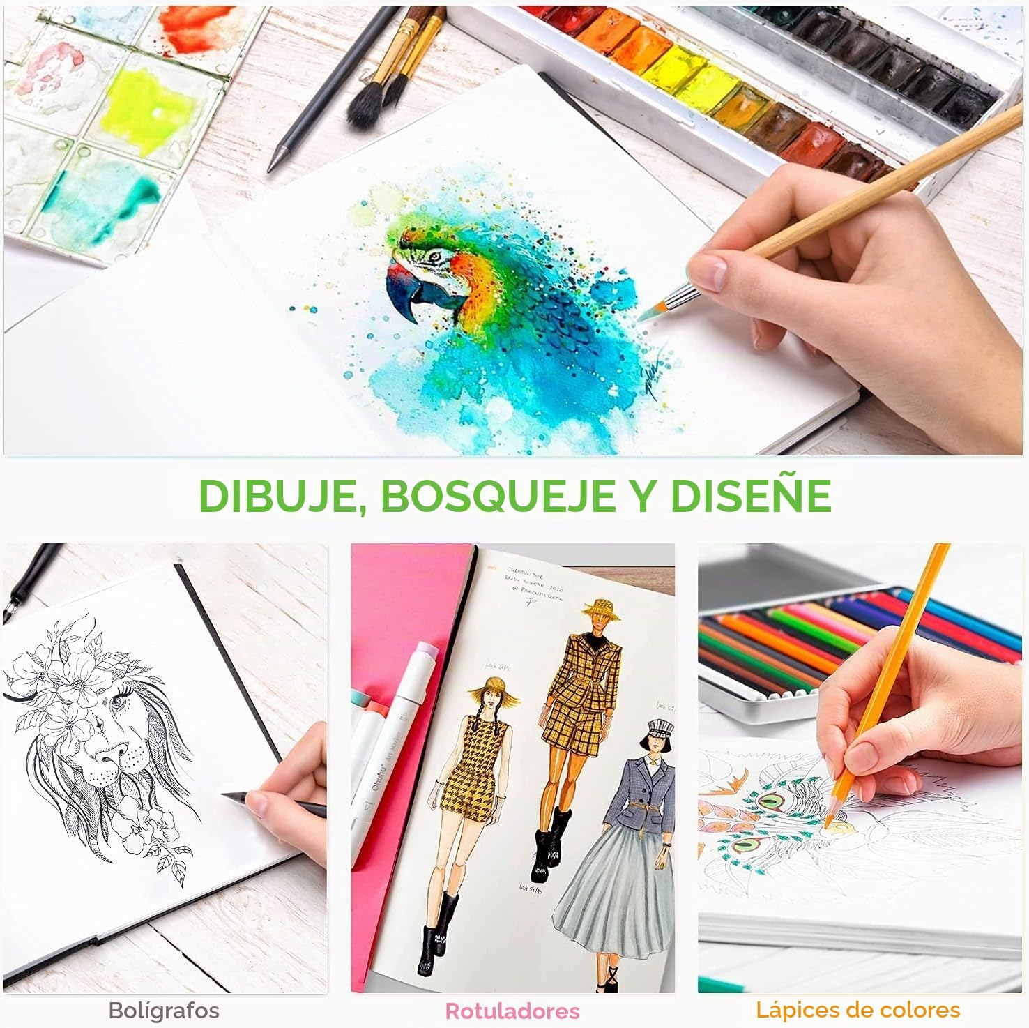 Ohuhu Cuaderno de Dibujo - 156 páginas / 78 hojas - 200 g/m2 - con Tapa Dura - Papel sin ácido, Cuaderno de bocetos para Marcador Acrílico Acuarela, 275mm x 210mm