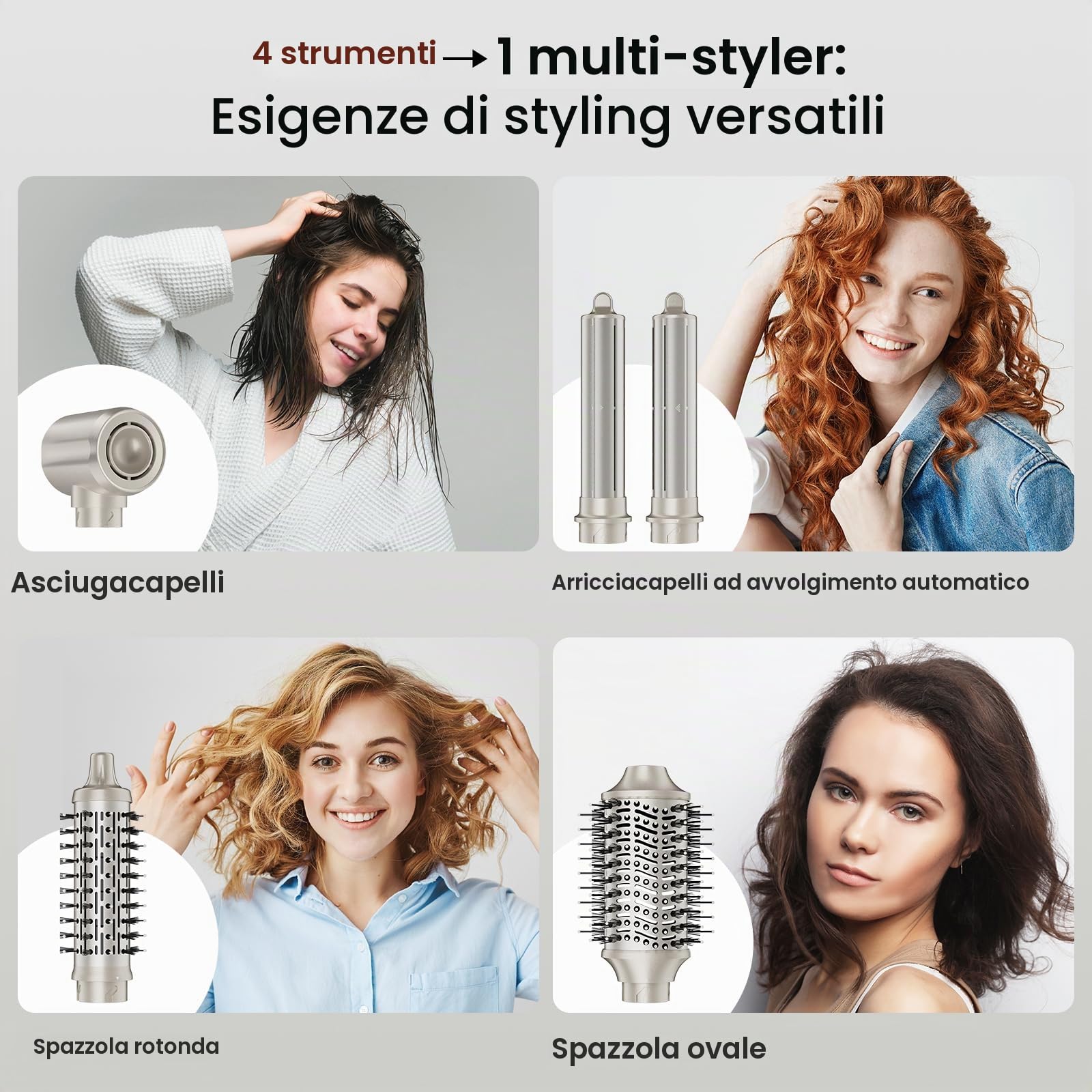MESCOMB Air Styler 5 in 1, Spazzola Asciugacapelli per Lisci Ricci Volume | Arricciacapelli Automatico, Spazzola Lisciante, Asciugatura Rapida Anti-Crespo, Styling Morbido e Ordinato per uso quotidiano