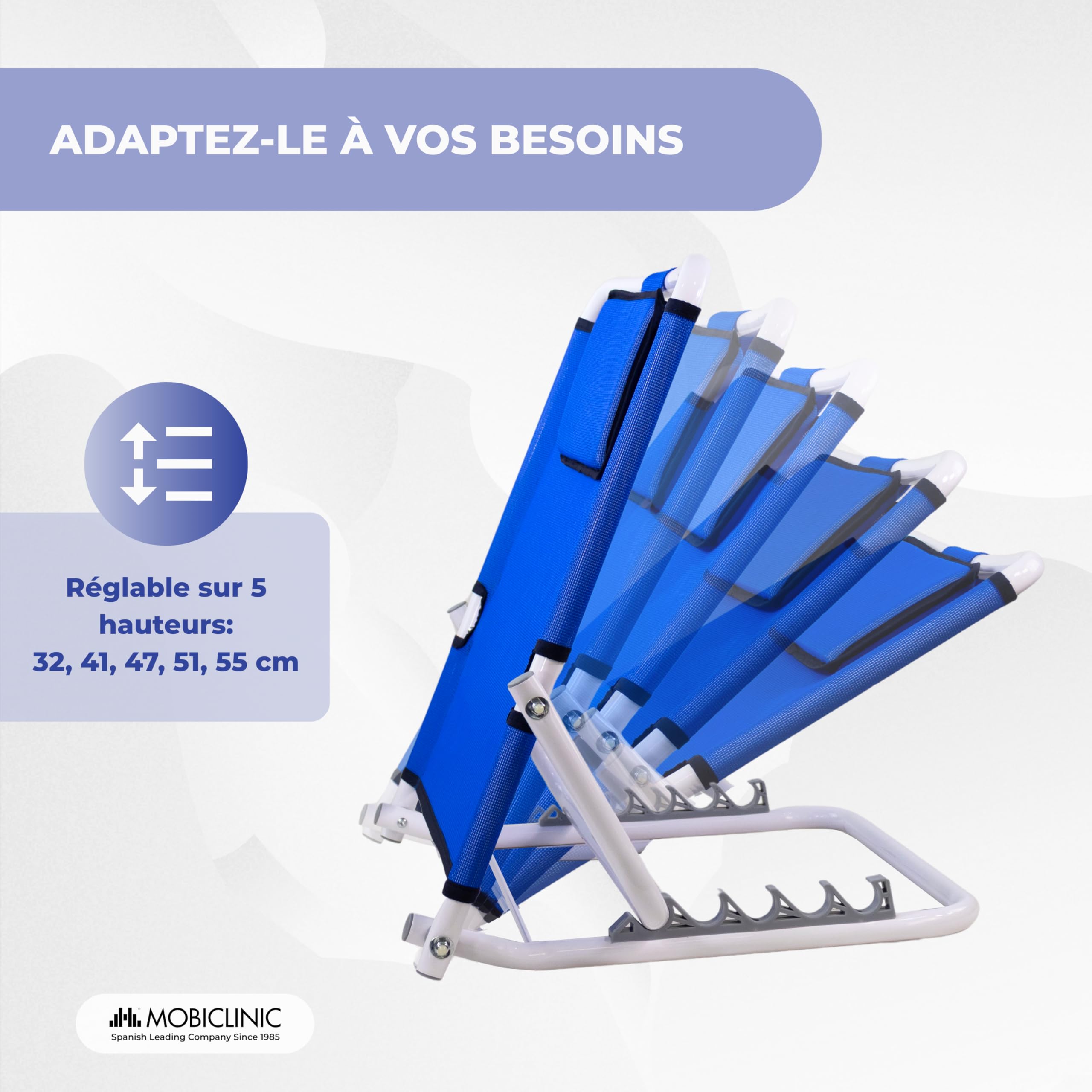 Mobiclinic®, Dossier Réglable, 5 Niveaux D'inclinaison, Coussin Rembourré, Tissu Respirant, Pliable et Portable, Ergonomique, Idéal pour Le Lit, la Lecture, Les Repas, Patria