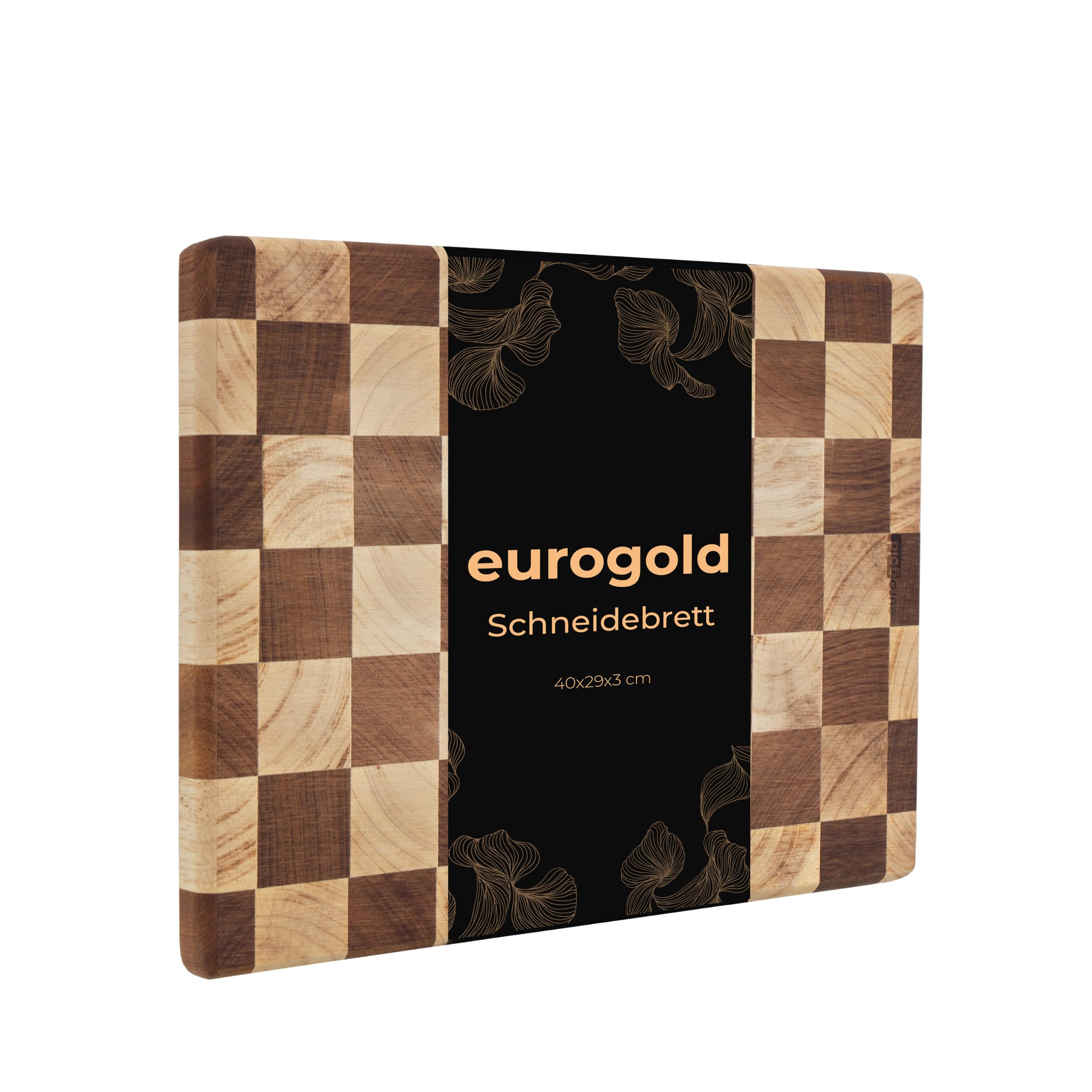 EUROGOLD Schneidebrett aus Gummiholz 40x29x3 cm mit schwarzen Füßen