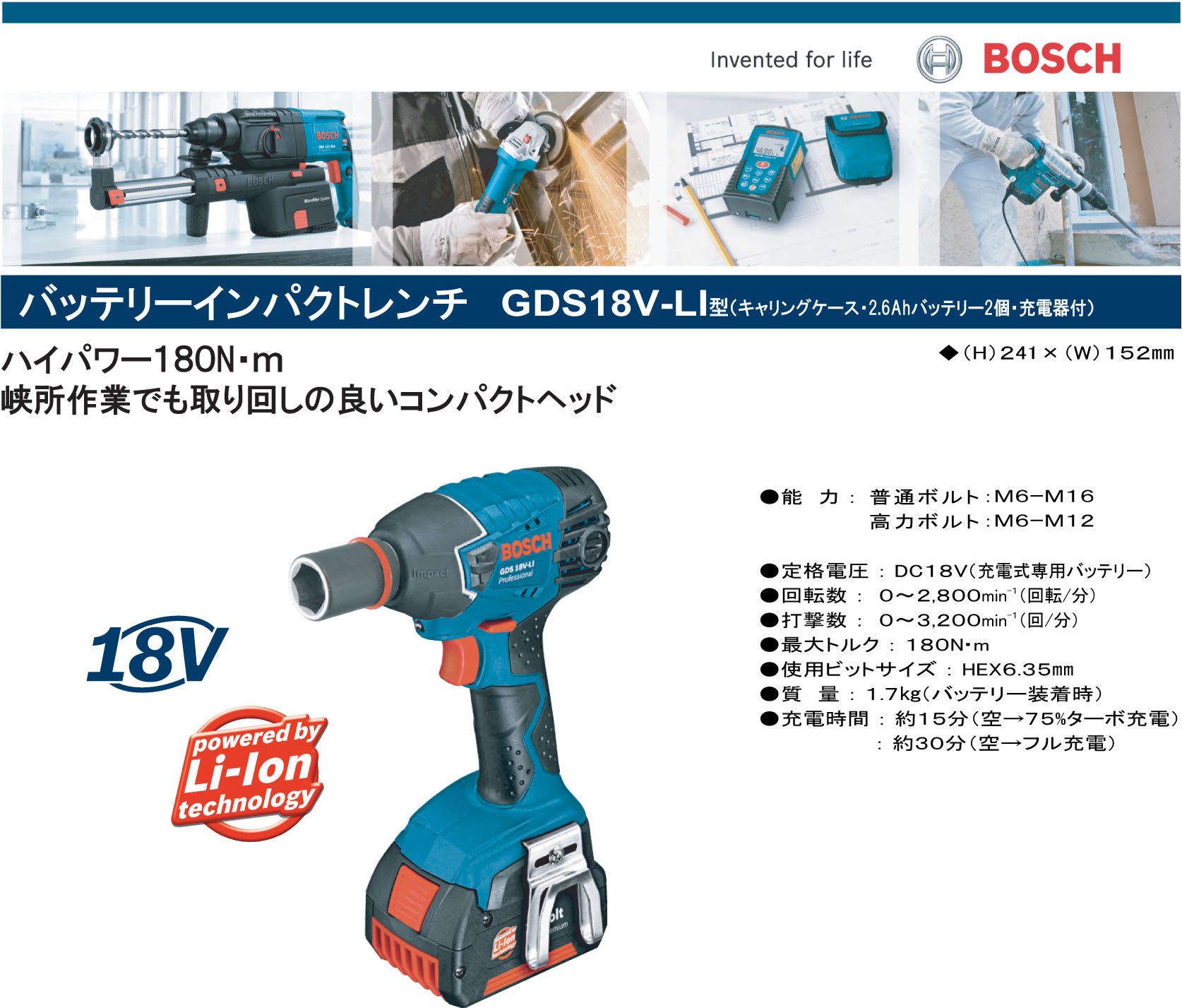Amazon | BOSCH(ボッシュ) 18Vバッテリーインパクトレンチ GDS18V-LI 
