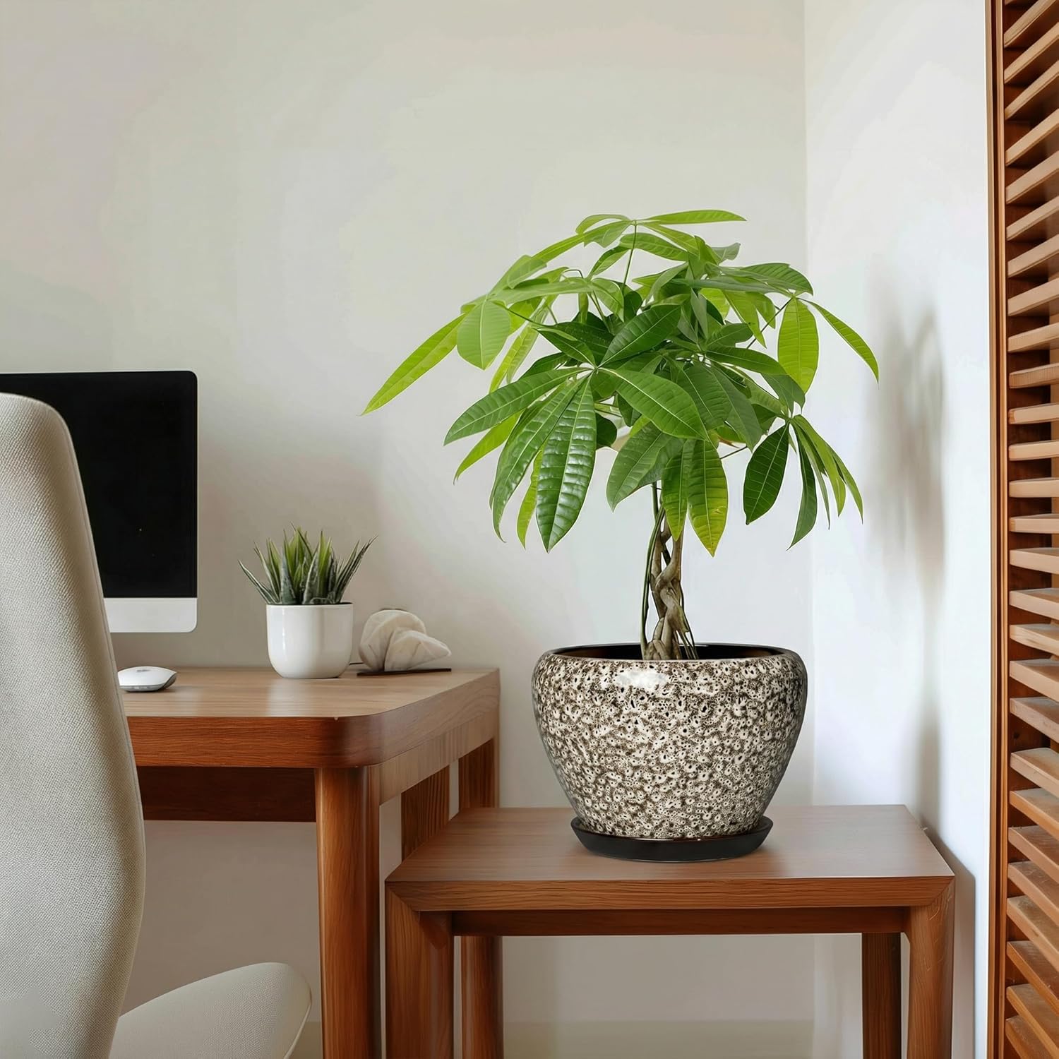 Ceramic Plant Pots - 8 Inch Planters for Indoor Outdoor Plants, Decorative Pots for Plants with Drainage Hole and Saucer, Modern Flower Pot, Room Decor, Plant Lover Gifts, White Leopard