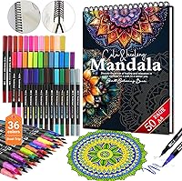 Apolyone Mandala Coloring Book for Adults: 50 Patterns, Spiral Bound with 36 Dual-Tip Markers, Stress Relief Set for Women Relaxation