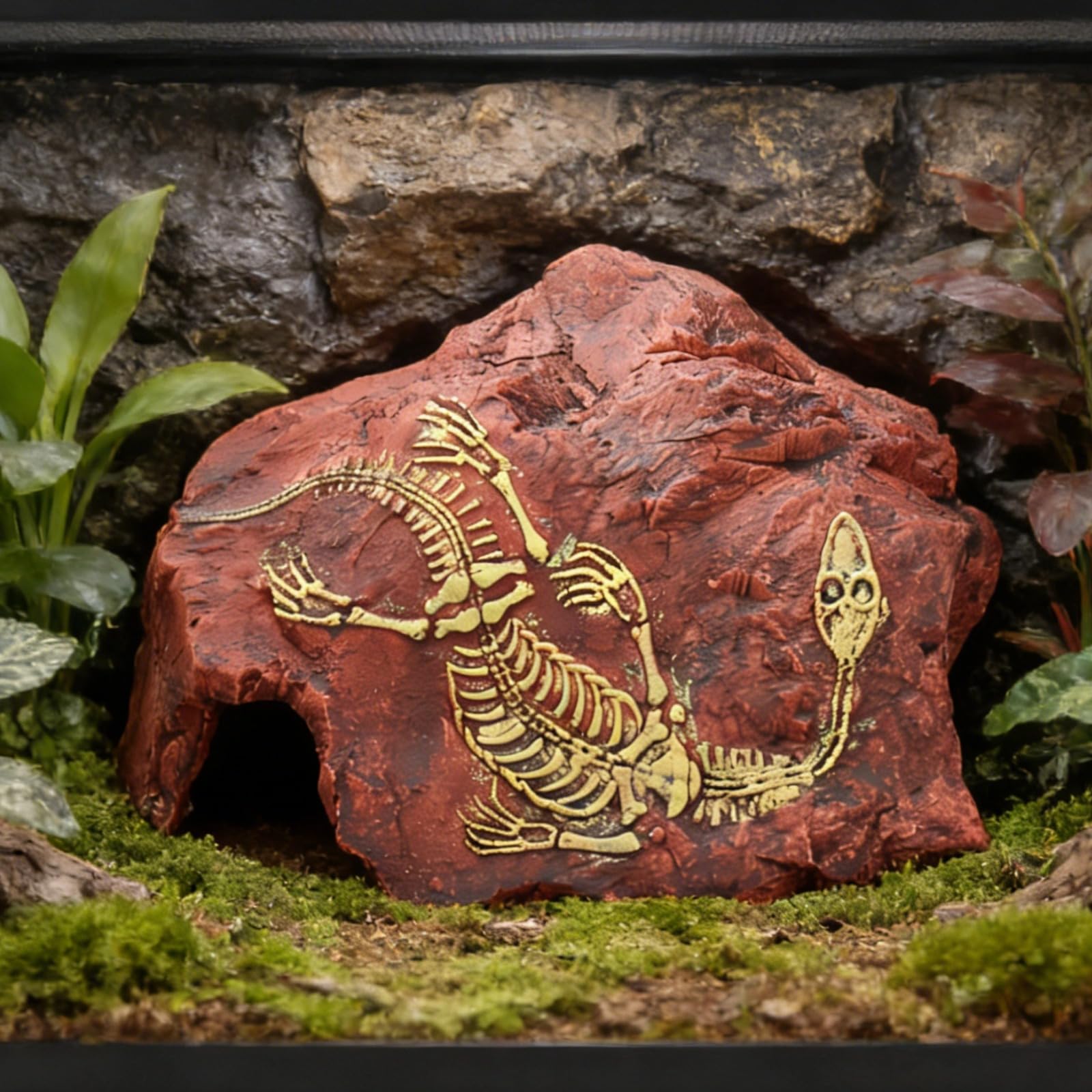 Reptilienversteck, Dinosaurier Fossil Aquarium Deko, 24 cm Resin Dekofigur, Zubehör für Aquarium und Terrarium, realistische Höhle für Eidechse, Gecko, Schlange, Spinne, naturgetreue Terrarien Deko