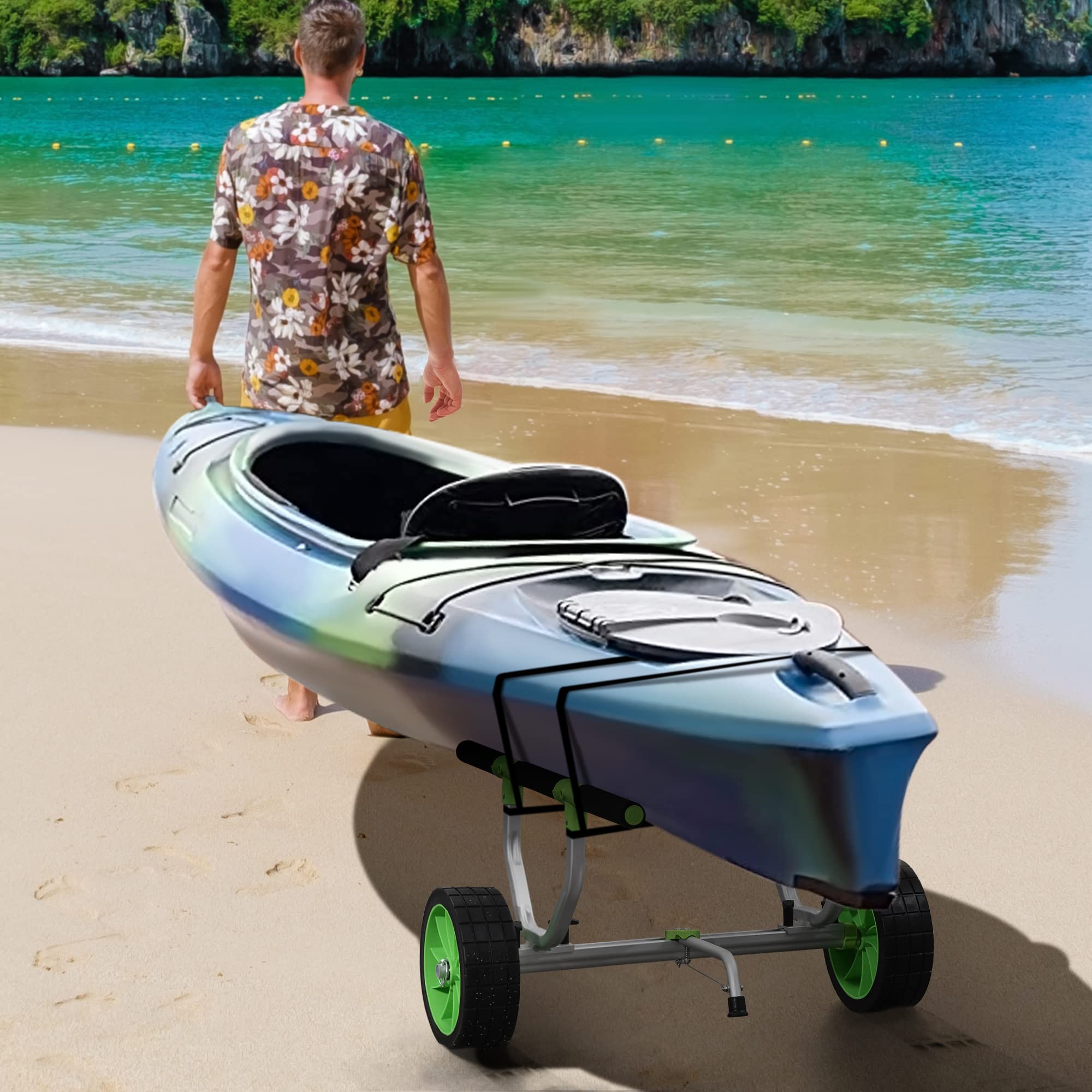 SPORTNOW Chariot de Transport pour Kayak, Stand-up Paddle, canoë avec Largeur réglable, Grandes Roues et Cadre en Aluminium - 2 Sangles fournies