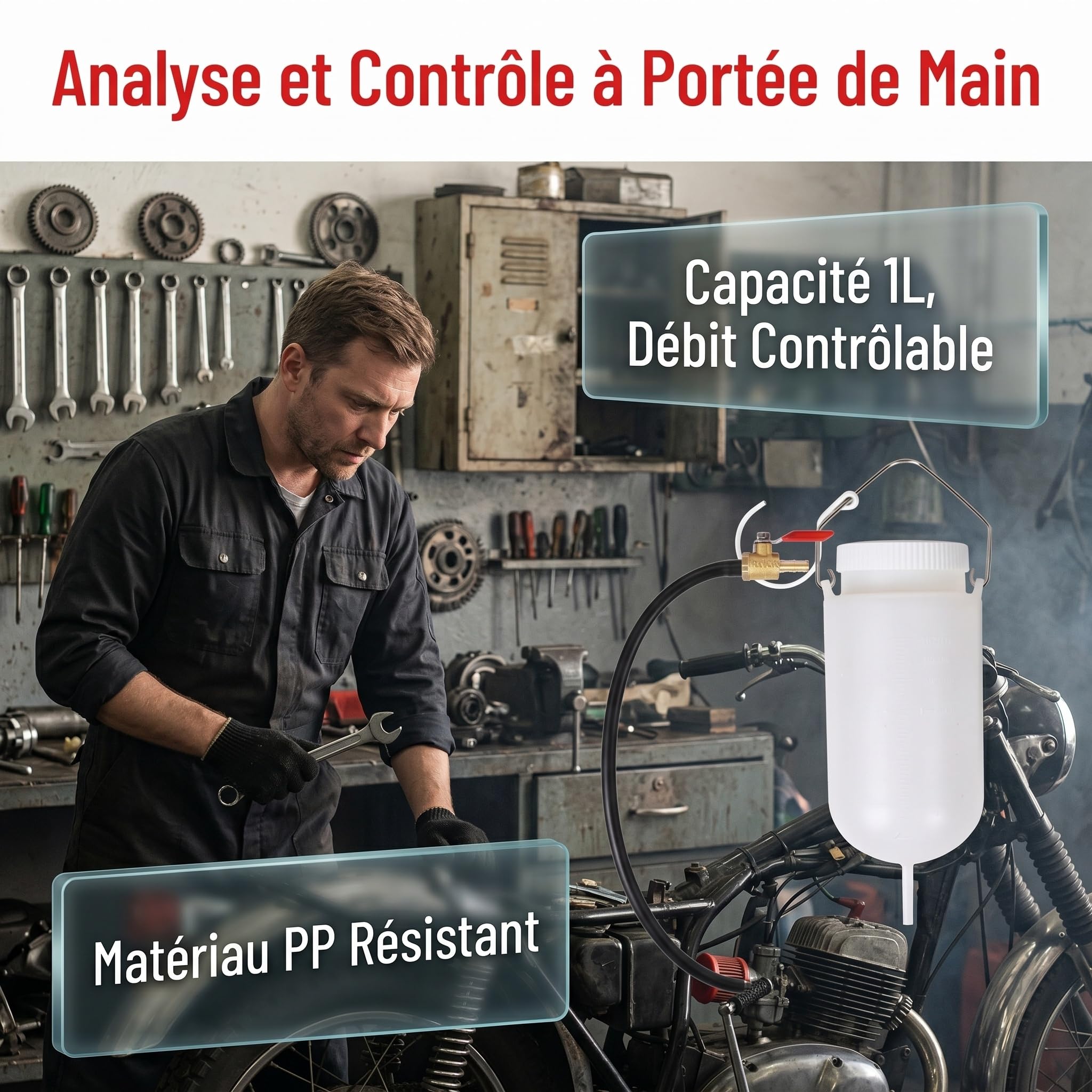 Réservoir de Carburant auxiliaire, Outils de Moto 1L avec échelle avec Tuyau de Carburant, Stockage de Carburant Professionnel Robuste et Portable