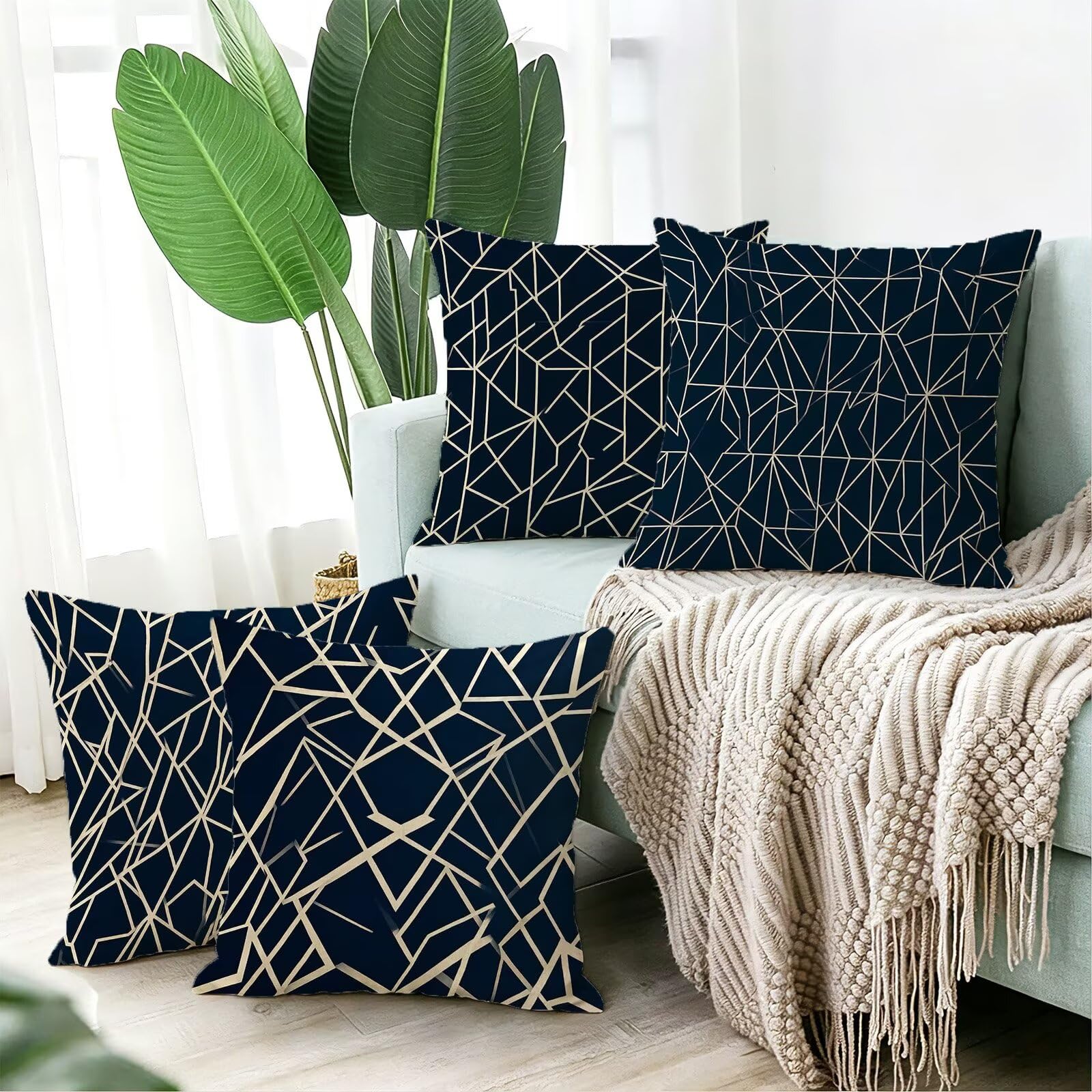 Blu Federe Cuscini Divano 70x70cm, Cuscini da Esterno Set de 4, Cod-355