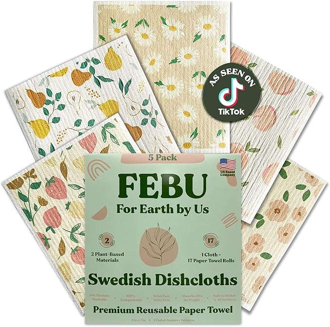 FEBU Swedish Dishcloths for Kitchen | 5 Pack