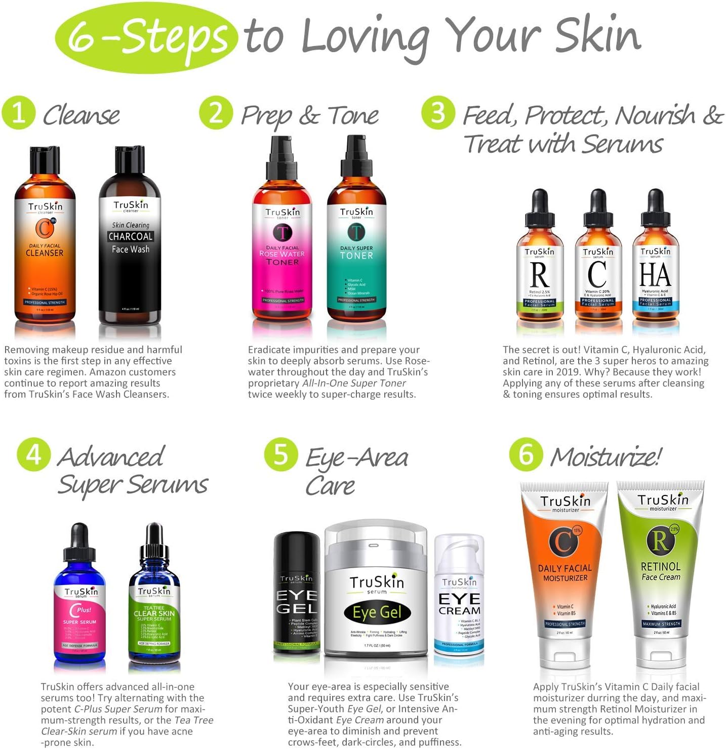 TruSkin Daily Facial Super Toner for All Skin Types, with Glycolic Acid, Vitamin C, Ocean Minerals and Organic Anti Aging Ingredients : Beauty & Personal Care