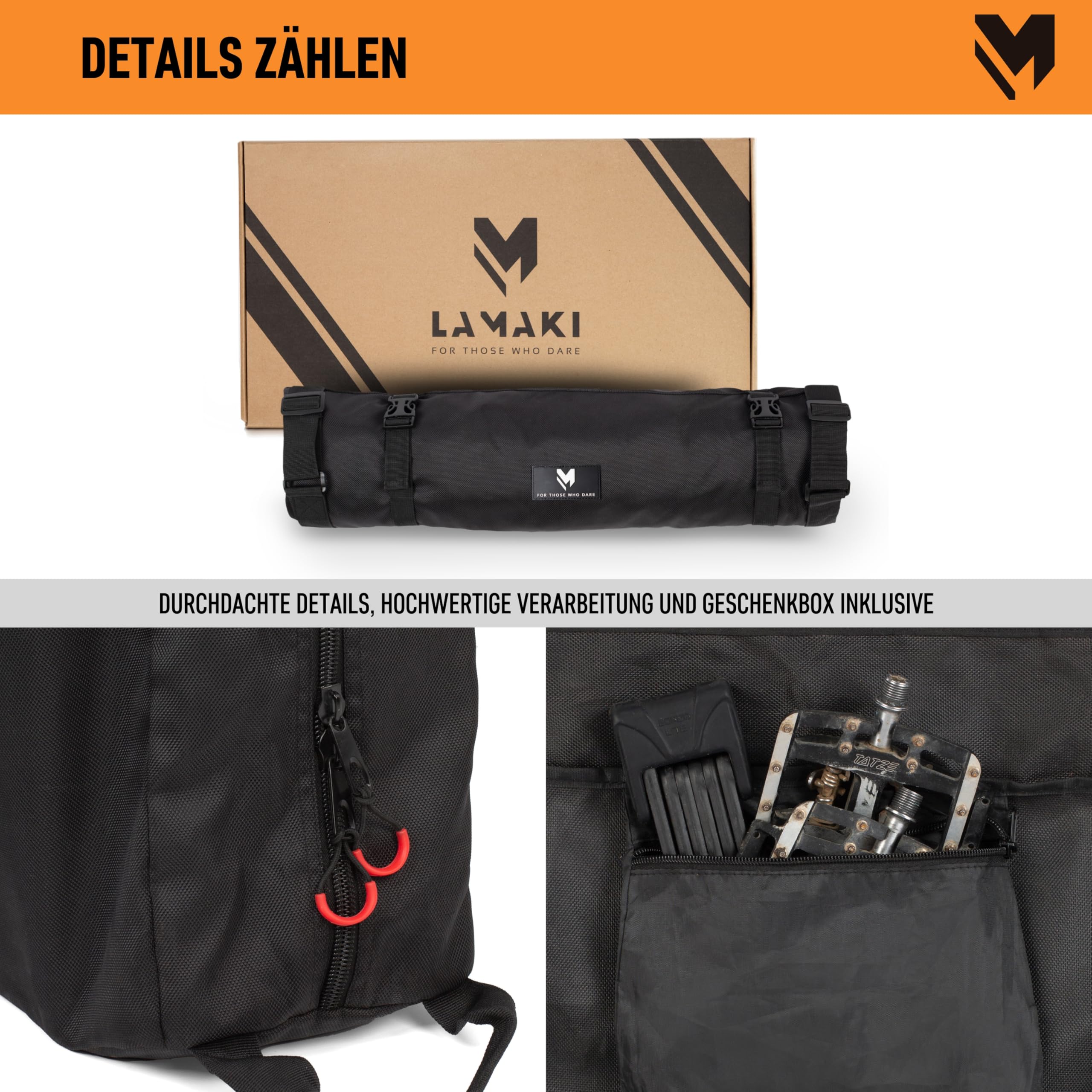 lamaki Fahrrad Transporttasche - Passend für Renn- & Gravelbikes, Mountainbikes 26-29 Zoll - Ohne Demontage des Hinterrads - XXL Fahrradtasche, Robustes Nylon 1680D - Ideal Für Bikepacking & Reisen
