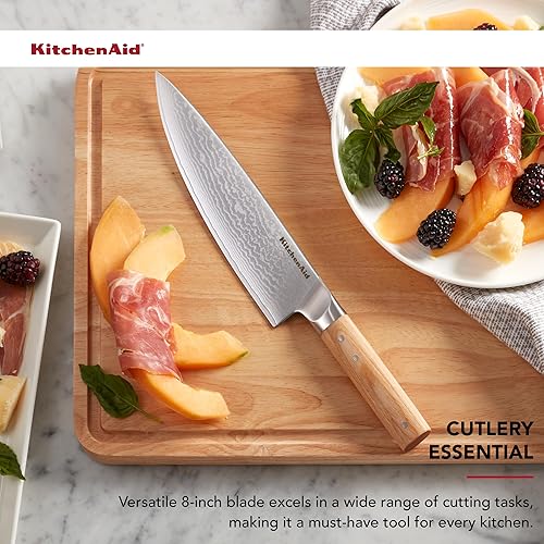 Miniatura 2 de KitchenAid Cuchillo de chef forjado de 8 pulgadas - Hoja de acero de damasco AUS-10, mango de madera de Pakka con triple remache, cuchillo de cocina