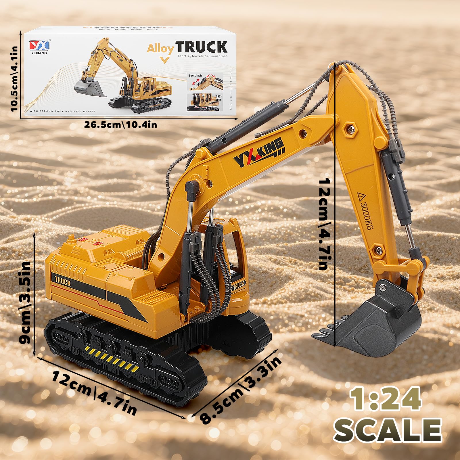 Excavadora de metal ABS, equipo de construcción manual fundido a presión, camión excavador, modelo de juguetes para niños de 3 a 5 años, 4 a 7, 8 a 12 años, regalos de Navidad y cumpleaños 5