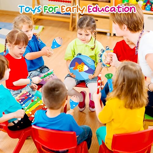 Miniatura 4 de Raimy Juego de instrumentos musicales para niños, instrumentos de percusión de madera para bebés, juguetes educativos de música preescolar para